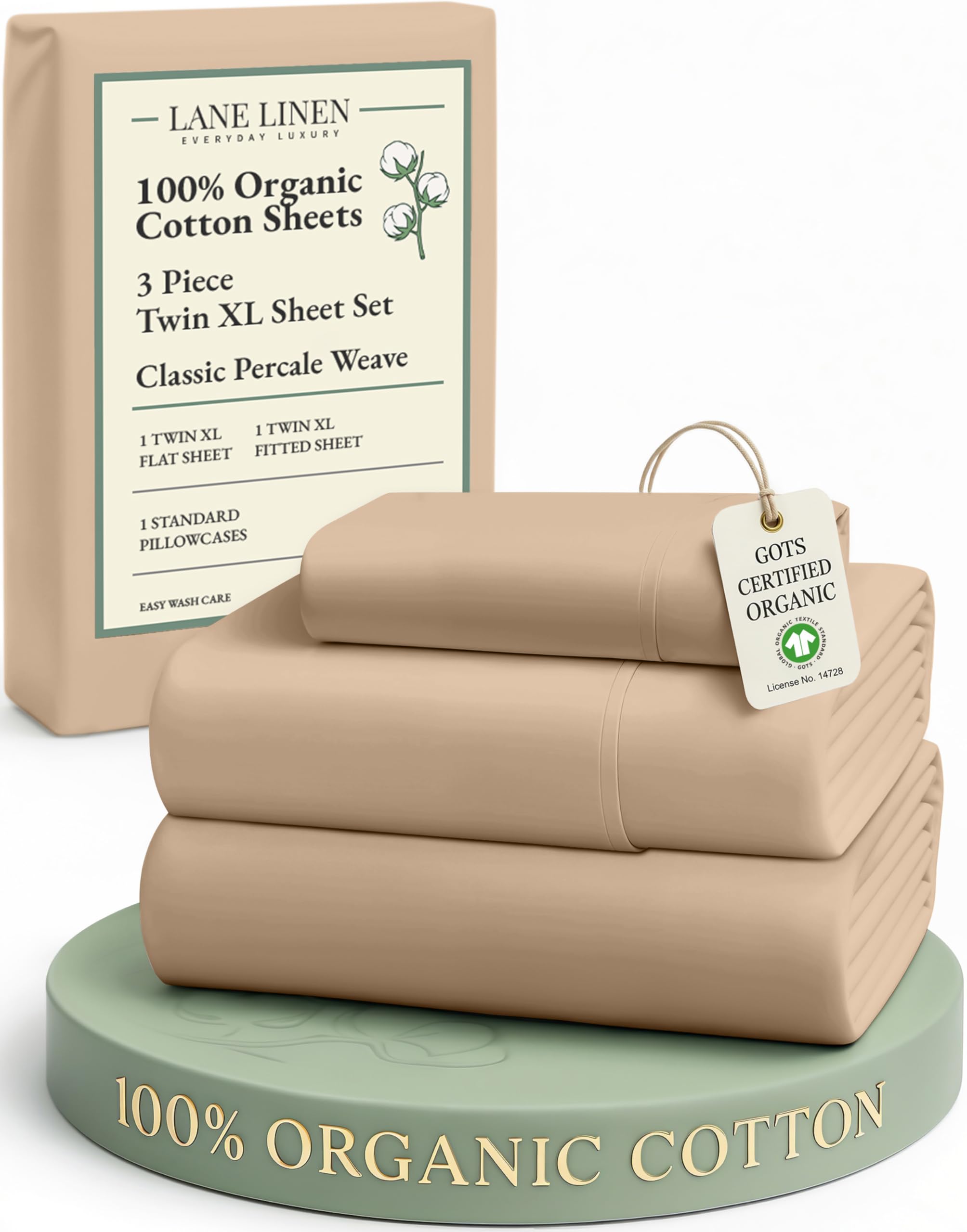 LANE LINEN Eco Friendly 100% Organic Cotton Twin Sheet Set, Hotel Quality Premium Bedding Sheets & Pillowcases Set Twin Size, Soft & Comfy Percale Sheets, Machine Wash Bed Sheets- Sepia Rose