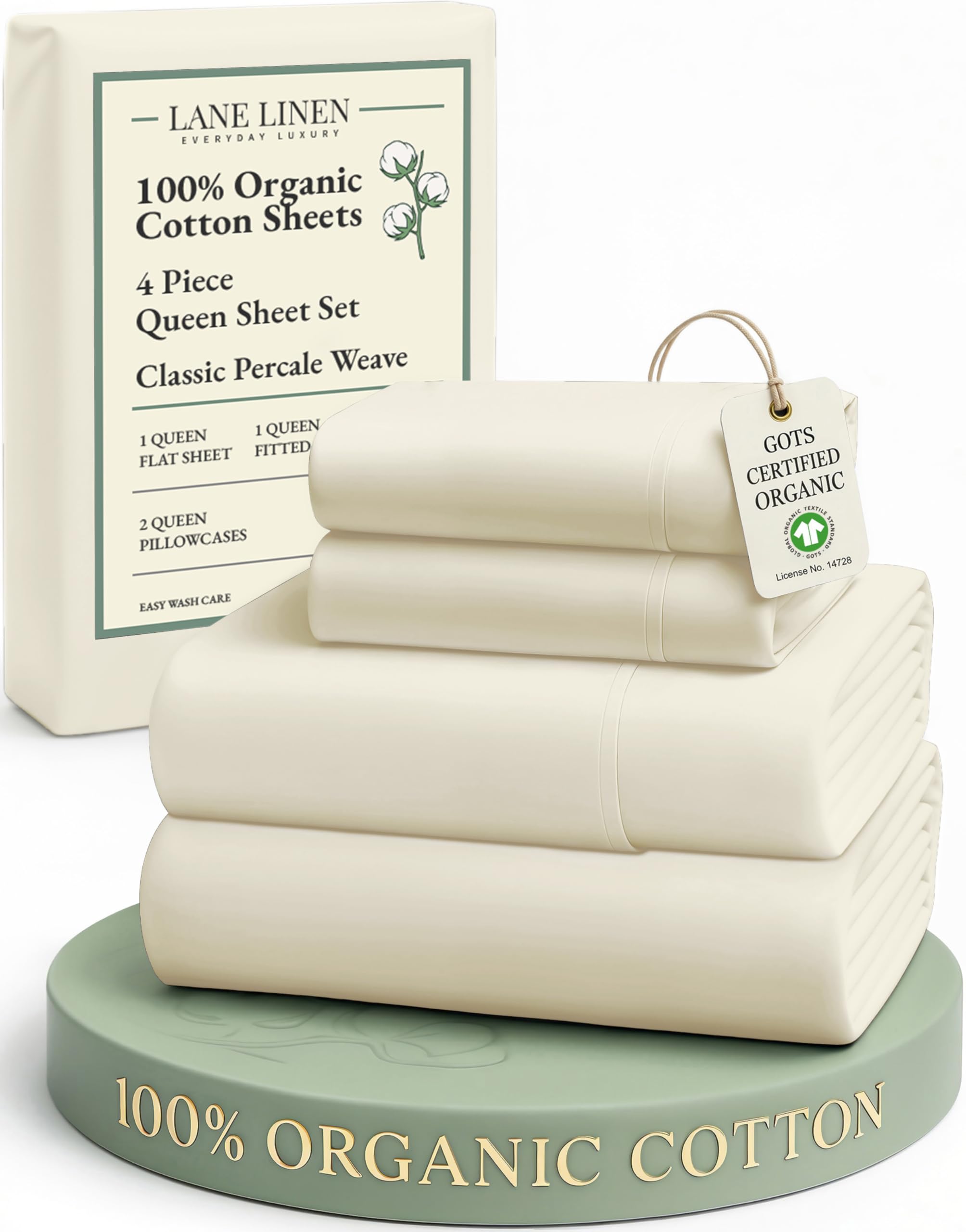 LANE LINEN Eco Friendly 100% Organic Cotton Twin Sheet Set, Hotel Quality Premium Bedding Sheets & Pillowcases Set Twin Size, Soft & Comfy Percale Sheets, Machine Wash Bed Sheets- Sepia Rose