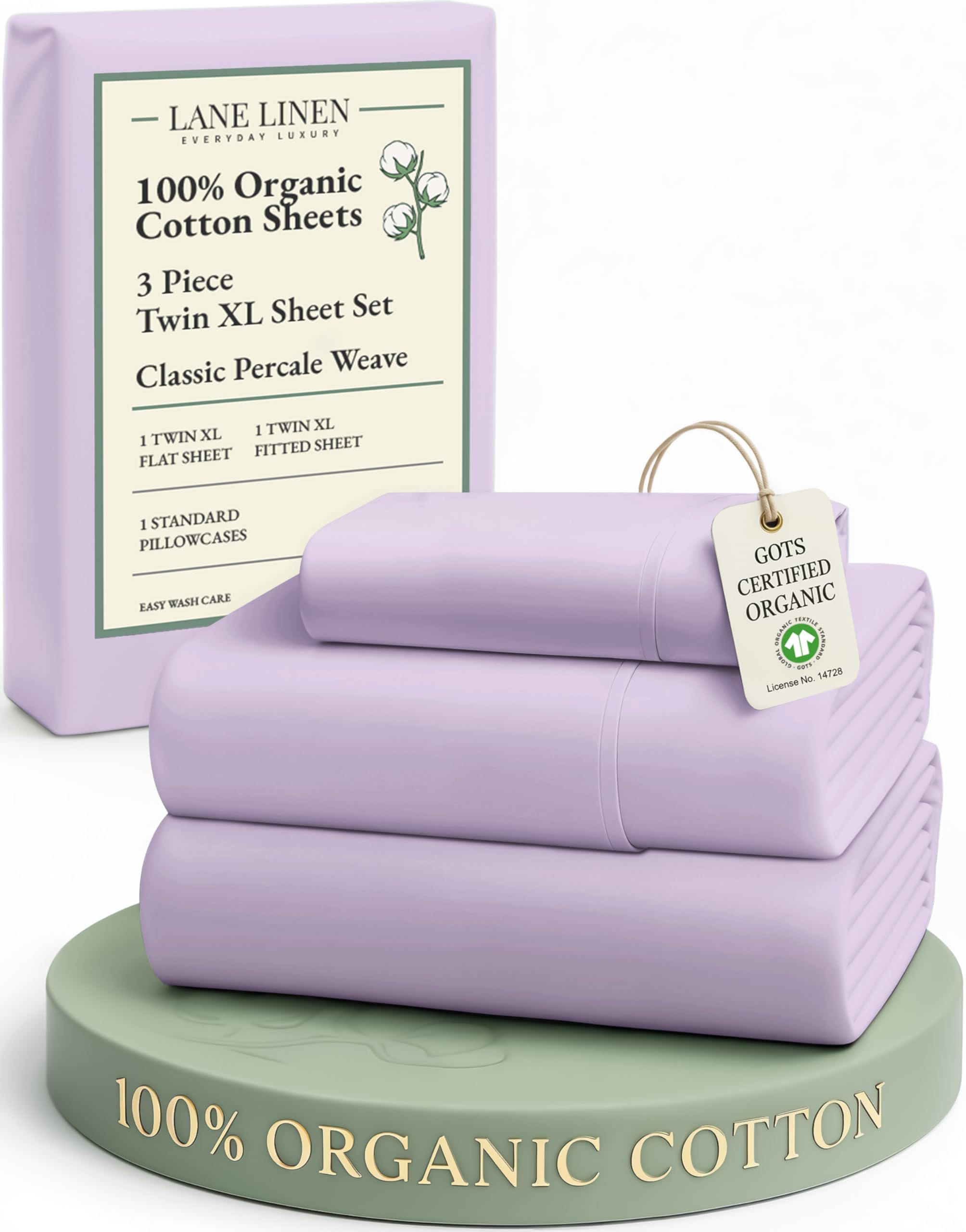 LANE LINEN Eco Friendly 100% Organic Cotton Twin Sheet Set, Hotel Quality Premium Bedding Sheets & Pillowcases Set Twin Size, Soft & Comfy Percale Sheets, Machine Wash Bed Sheets- Sepia Rose