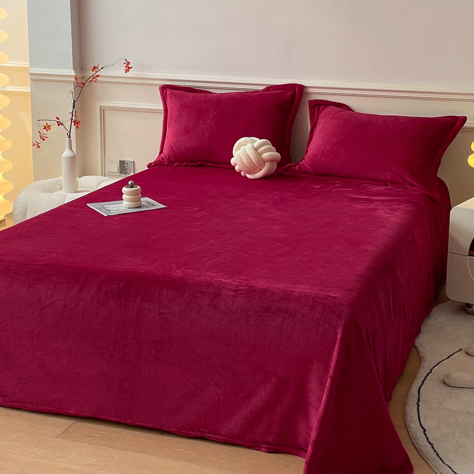 MorroMorn Fleece Sheets Queen Size Ultra Soft, Fuzzy Plush Flannel Sheet Set 3 Piece - All Season Bedding Set with 20" Deep Pocket Fitted & 2 Pillowcases, Luxury Velvet Warm Cozy (Pink)