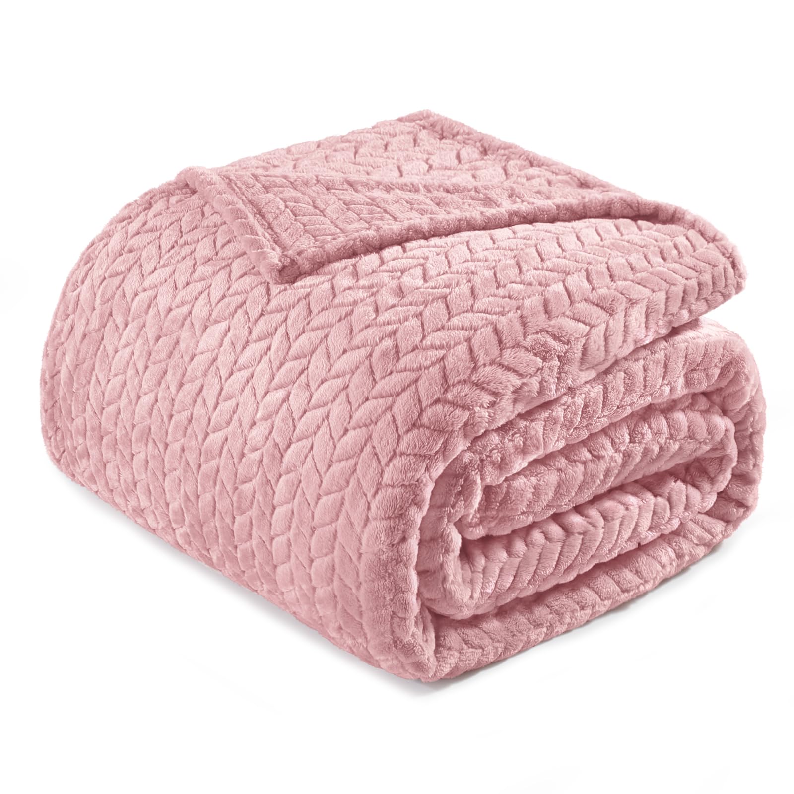 Exclusivo Mezcla Fleece Throw Blanket for Couch Sofa Bedroom, Soft Fuzzy Plush Warm Lightweight Jacquard Flannel Throws for Women, 50x70 Inches, Pink