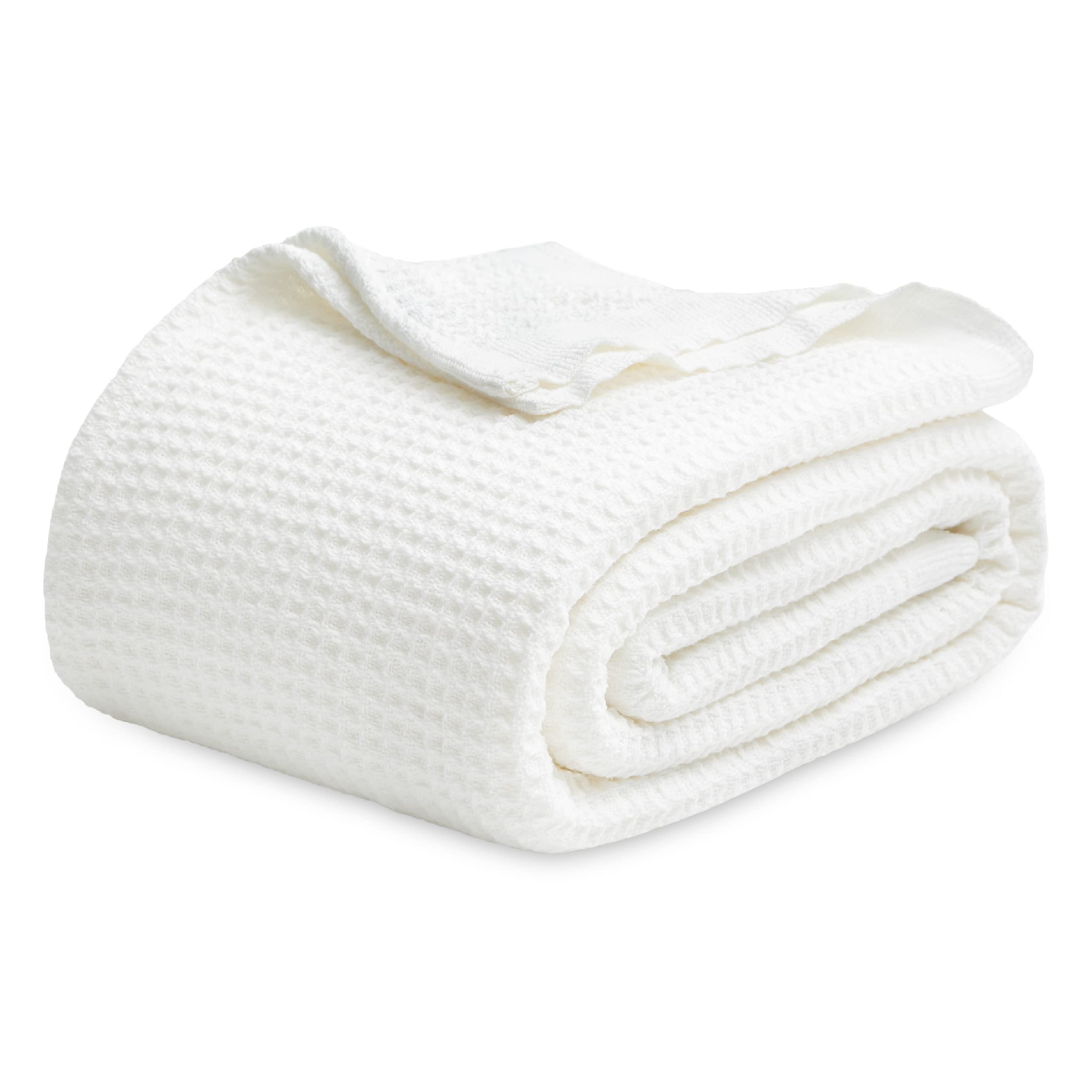 Bedsure Gentlesoft 100% Cotton Blanket Twin XL Size for College Dorm - Cooling Breathable and Soft for Summer, Waffle Weave Twin Blanket for Bed, Dorm Room Essentials, White, 66x90 inches