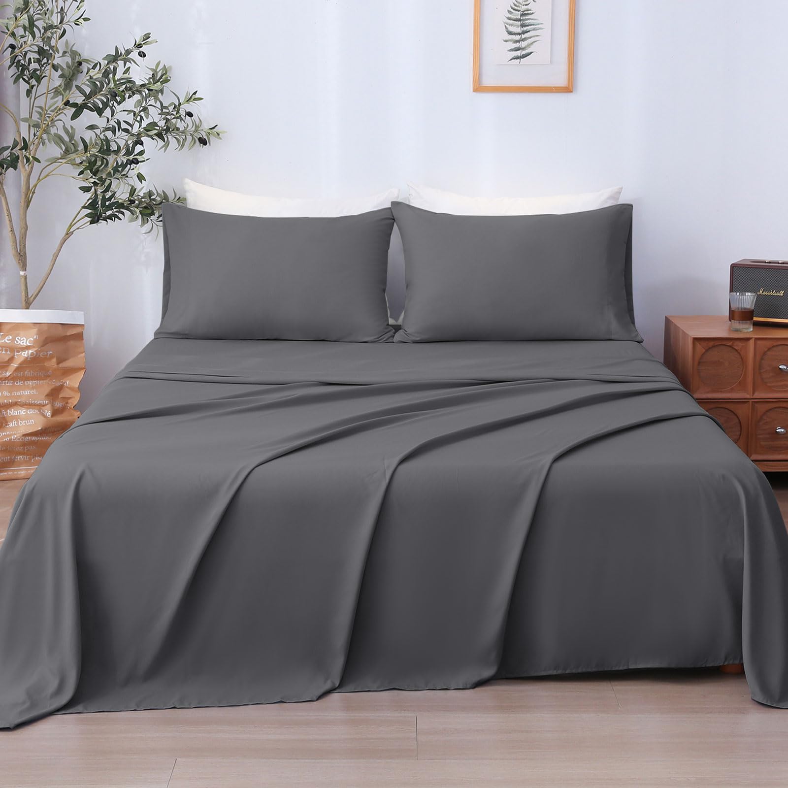 LONAVA Twin Sheet Set 3 Pieces,Peachy Coral Ultra Soft & Breathable Microbifer Sheets, 1600 Thread Count Hotel Luxury Oeko-Tex Bed Sheets, 14-16 Inch Deep Pocket Durable Wrinkle Free Sheets