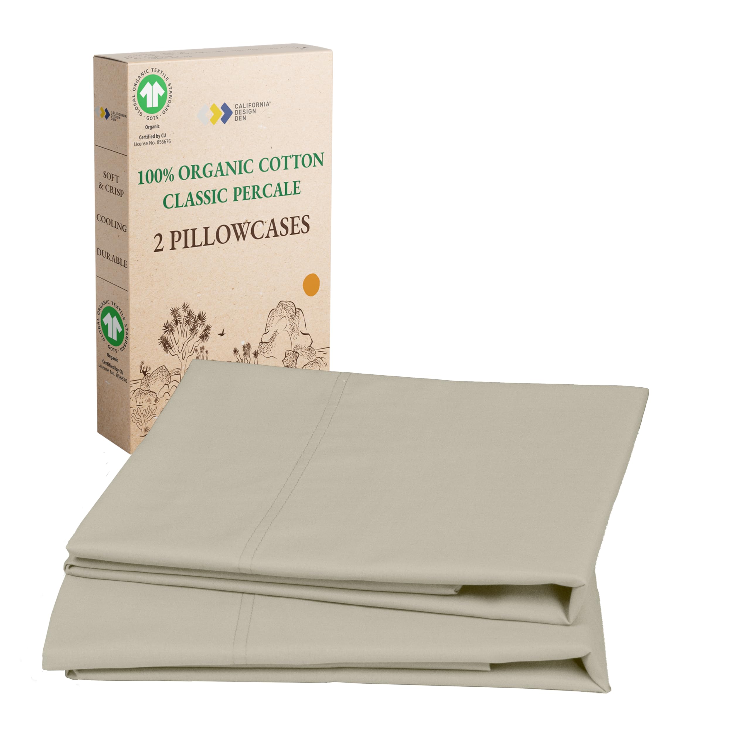 California Design Den 100% Organic Cotton Pillow Cases Queen/Standard Set of 2, Soft & Crisp Percale Weave Cotton Pillowcases (Bright White)