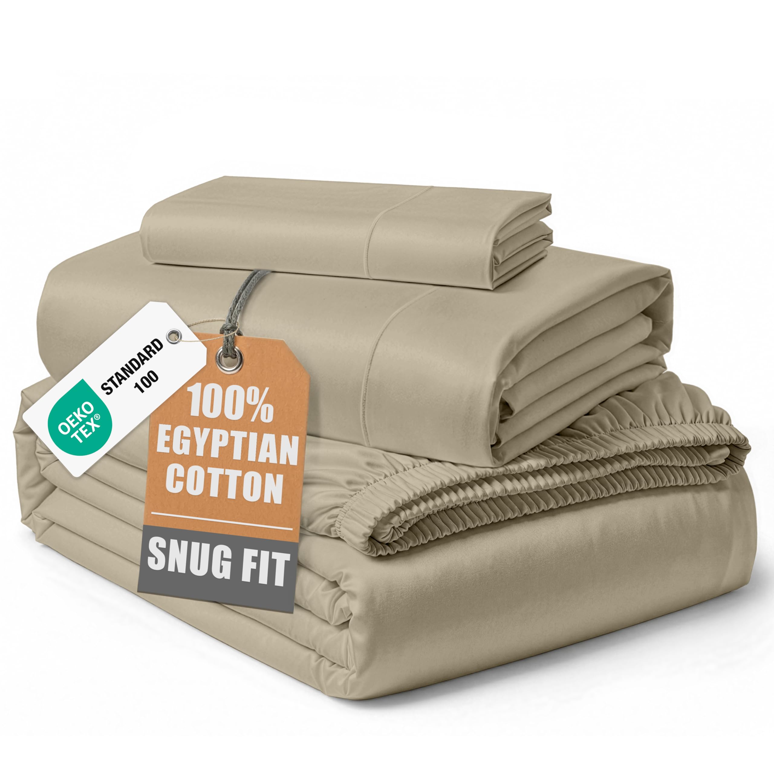 100% Egyptian Cotton Sheets Queen Size - Naturally Cooling & Breathable 4 Piece Silky Sateen Weave Queen Sheet Set, Ultra-Soft & Durable Hotel Luxury Sheets with 15" Snug Fit Deep Pockets - White