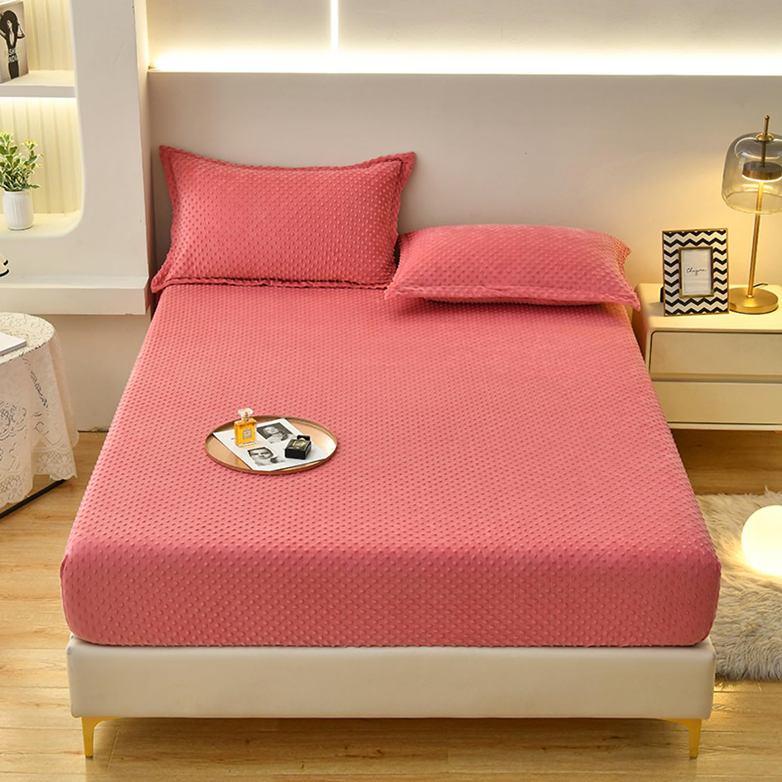 ZIQINPSQ Coral Velvet Fitted Sheet-Thickened Cold-Resistant and Warm Bed Sheets-Soft Velvet Fleece Fitted Sheets with-Elastic All Around. (Orange, Twin XL)