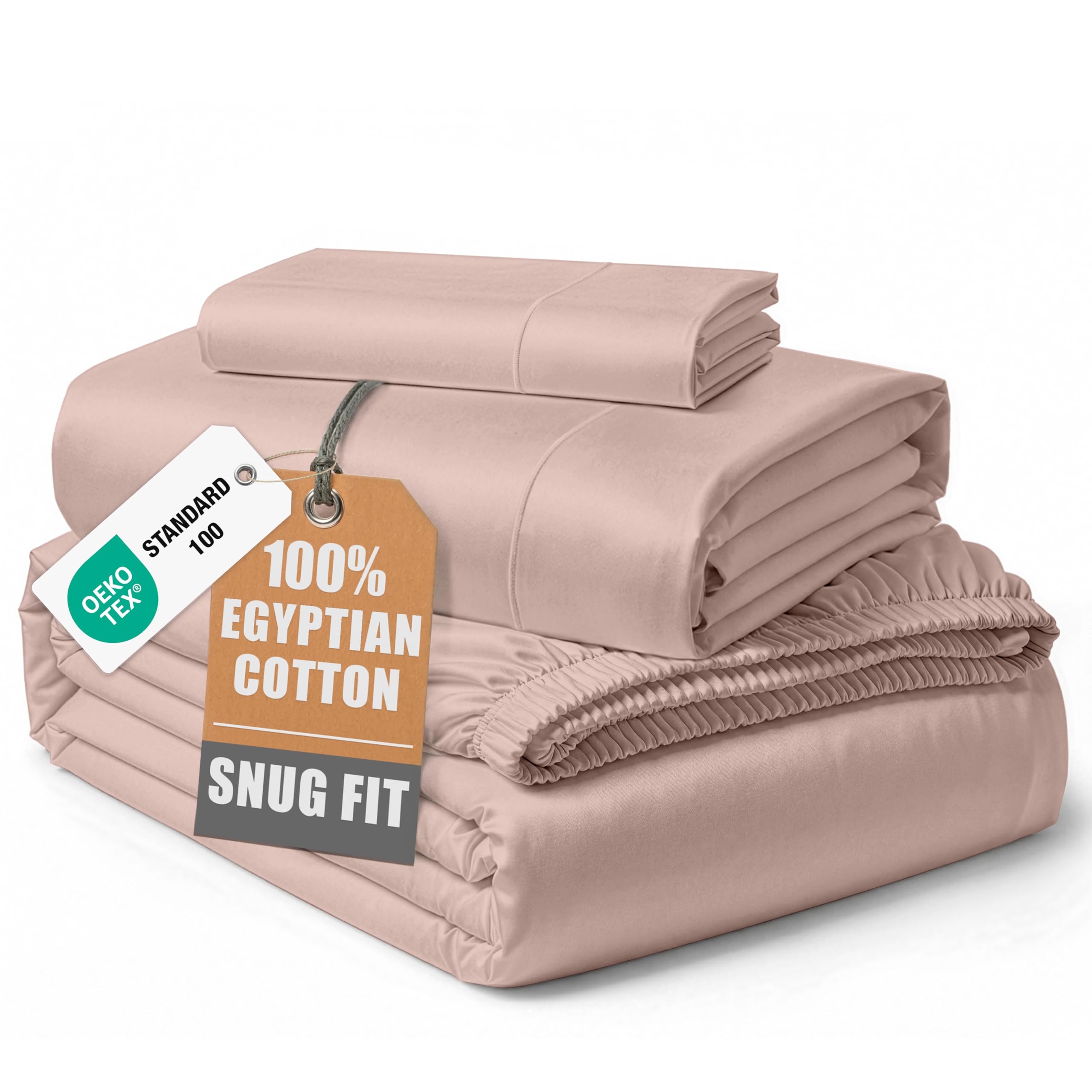 100% Egyptian Cotton Sheets Queen Size - Naturally Cooling & Breathable 4 Piece Silky Sateen Weave Queen Sheet Set, Ultra-Soft & Durable Hotel Luxury Sheets with 15" Snug Fit Deep Pockets - White