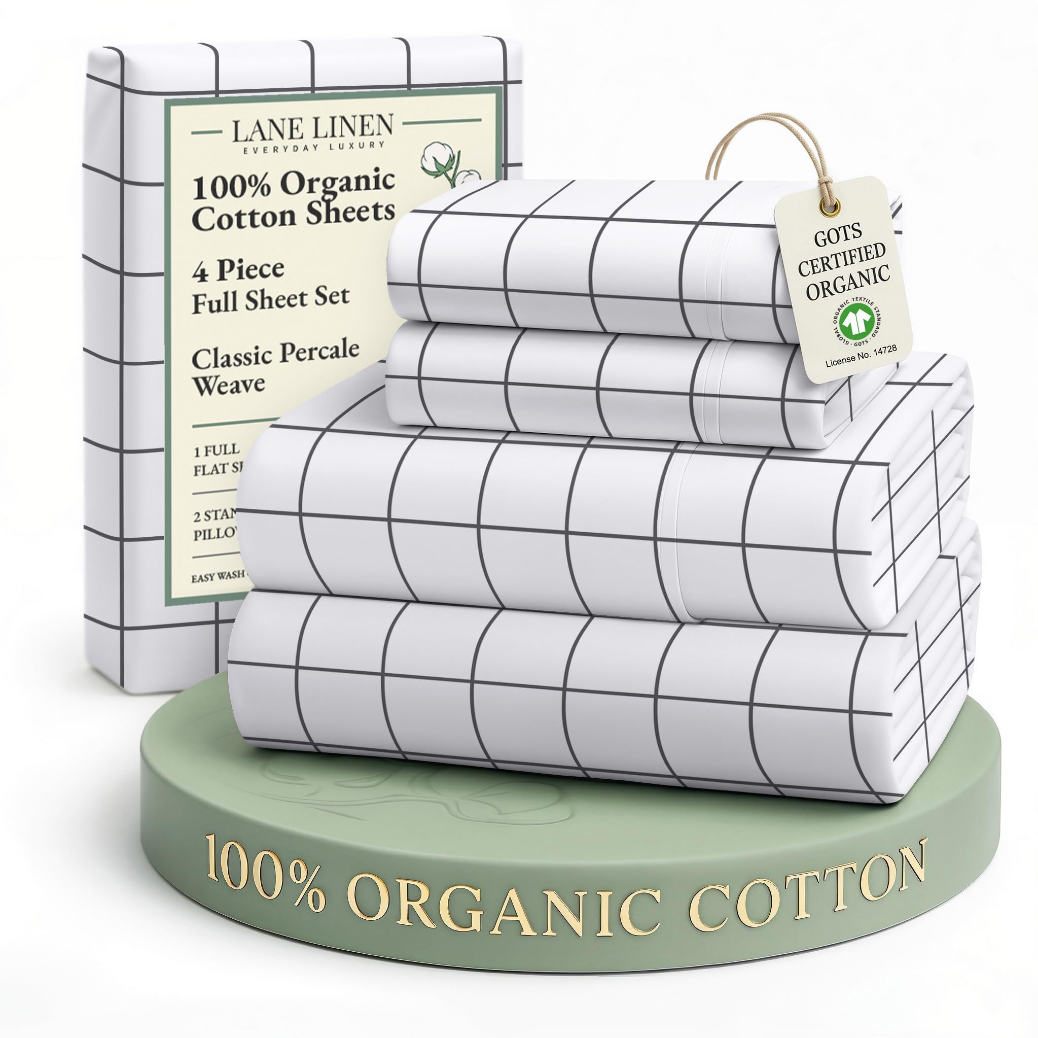 LANE LINEN 100% Organic Cotton Eco Friendly Sustainably Produced Queen Sheets Set, Low Pill Fade Resistant Machine Wash Fully Elasticized Cotton Bedding Queen Set- French Blue