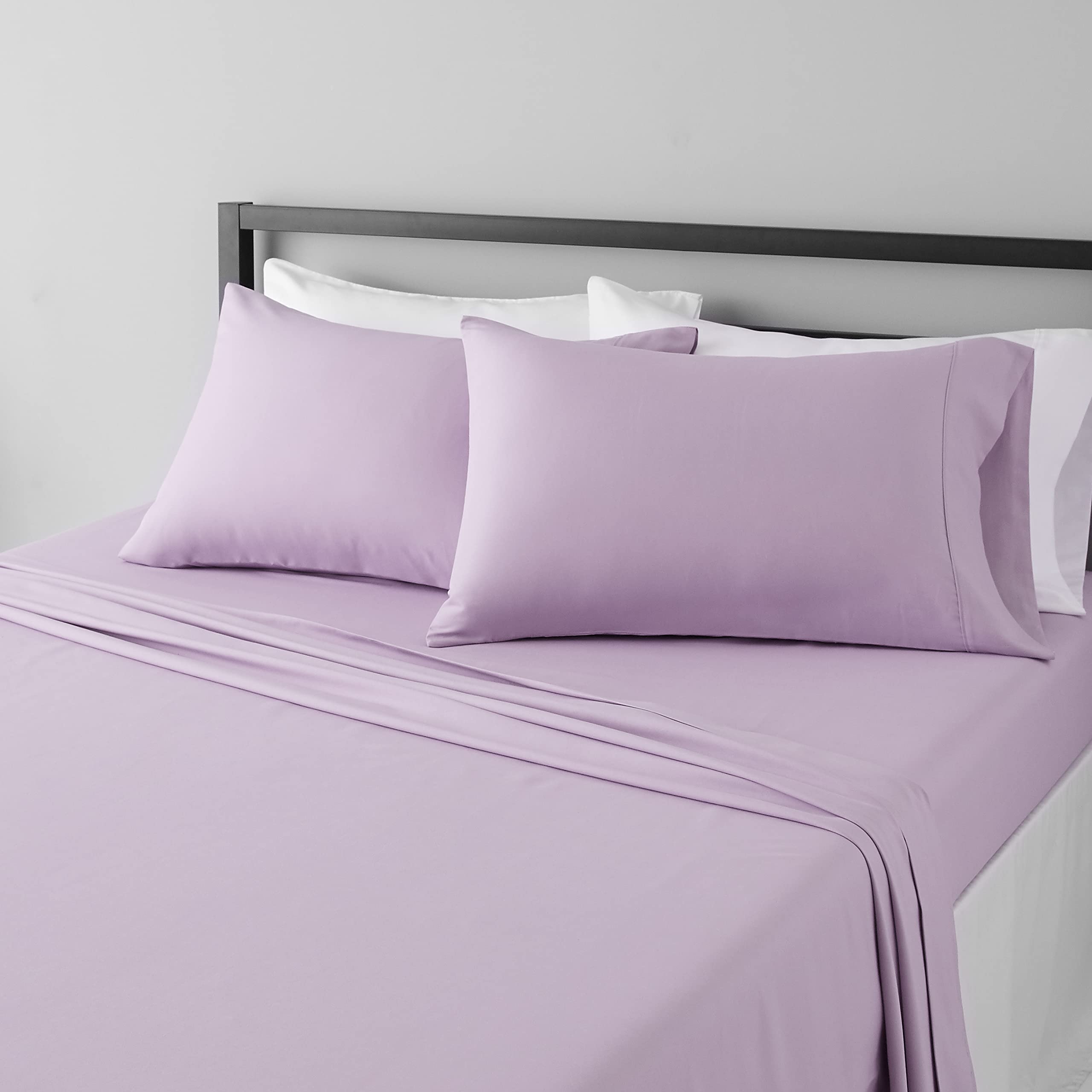 Amazon Basics Breathable, Wrinkle Free Lightweight Microfiber 4-Piece Bed Sheet Set with 14-Inch Deep Pockets, Includes Comfortable Pillowcases, Queen, Peachy Coral, Solid