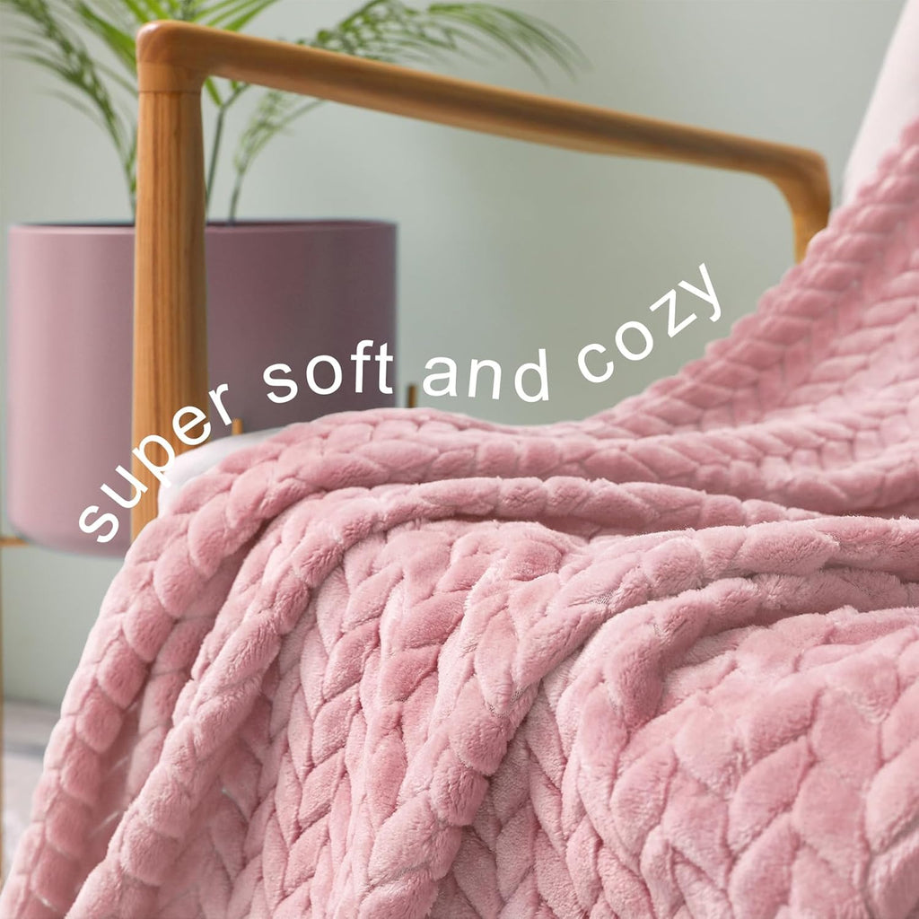 Exclusivo Mezcla Fleece Throw Blanket for Couch Sofa Bedroom, Soft Fuzzy Plush Warm Lightweight Jacquard Flannel Throws for Women, 50x70 Inches, Pink