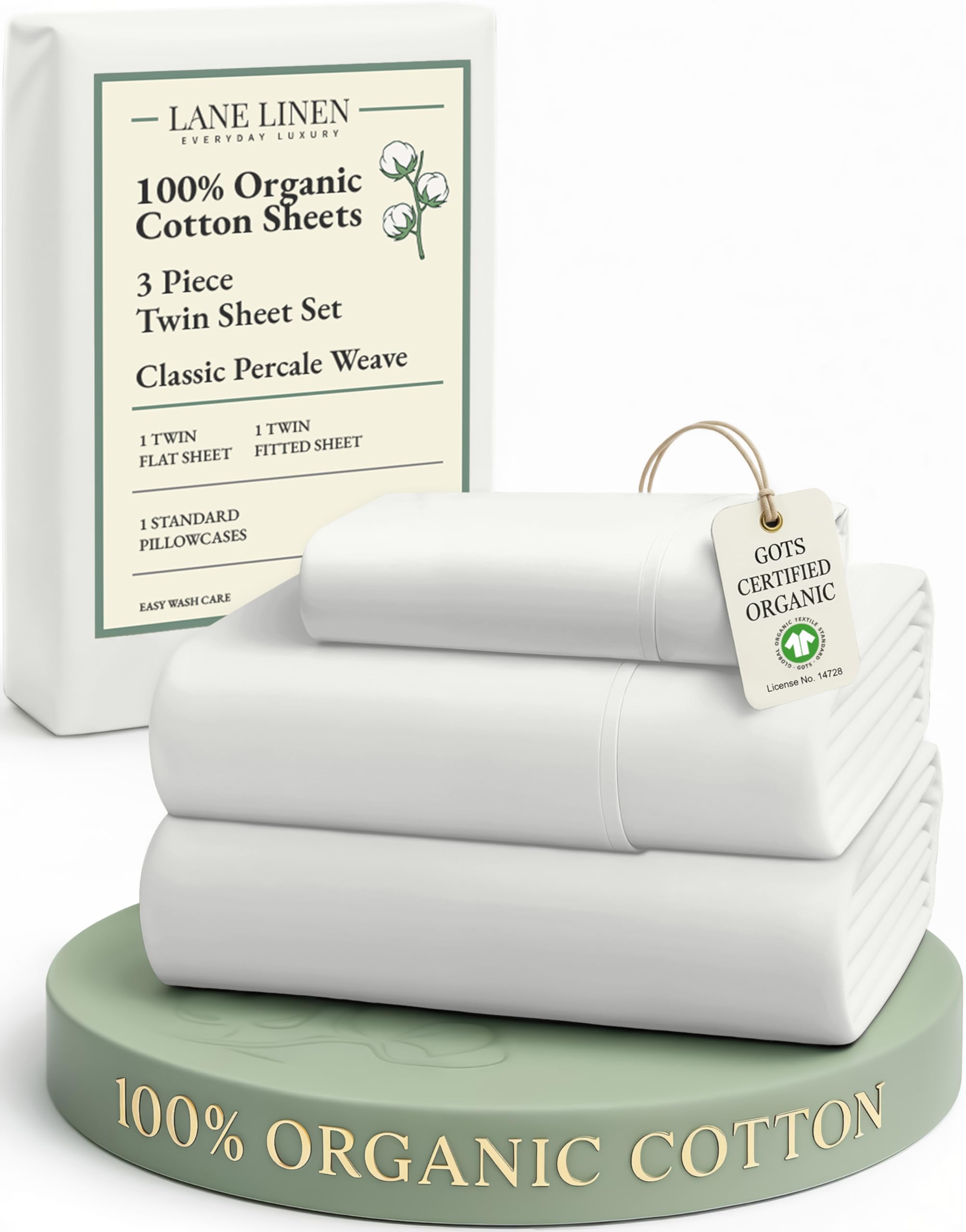 LANE LINEN Eco Friendly 100% Organic Cotton Twin Sheet Set, Hotel Quality Premium Bedding Sheets & Pillowcases Set Twin Size, Soft & Comfy Percale Sheets, Machine Wash Bed Sheets- Sepia Rose