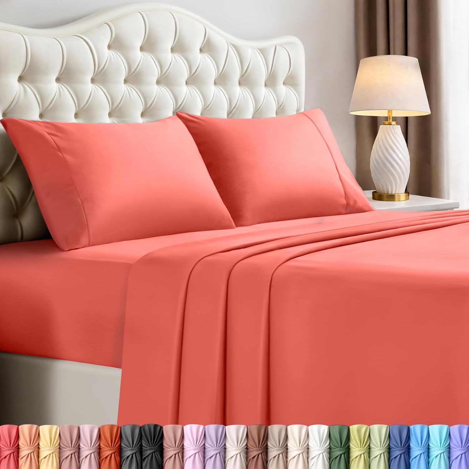 Utopia Bedding Queen Size Sheet Set – 4 Piece Bed Sheets, Soft and Breathable Microfiber, Includes 1 Fitted Sheet, 1 Flat Sheet and 2 Pillowcases – Oeko Tex (Coral)