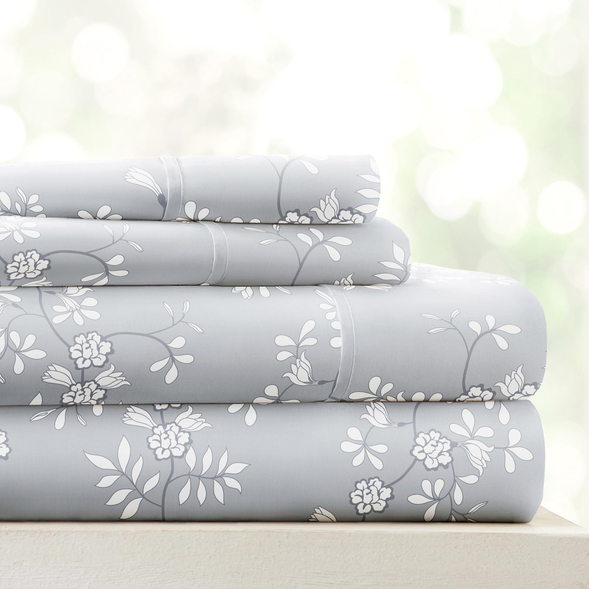 Linen Market 4 Piece Queen Sheet Set - Breathable, Double-Brushed Patterned Cooling Sheets – Oeko-TEX Certified Ultra Soft & Wrinkle-Free 16" Deep-Pocket Queen Sheets - Easy Care Soft Floral Pink