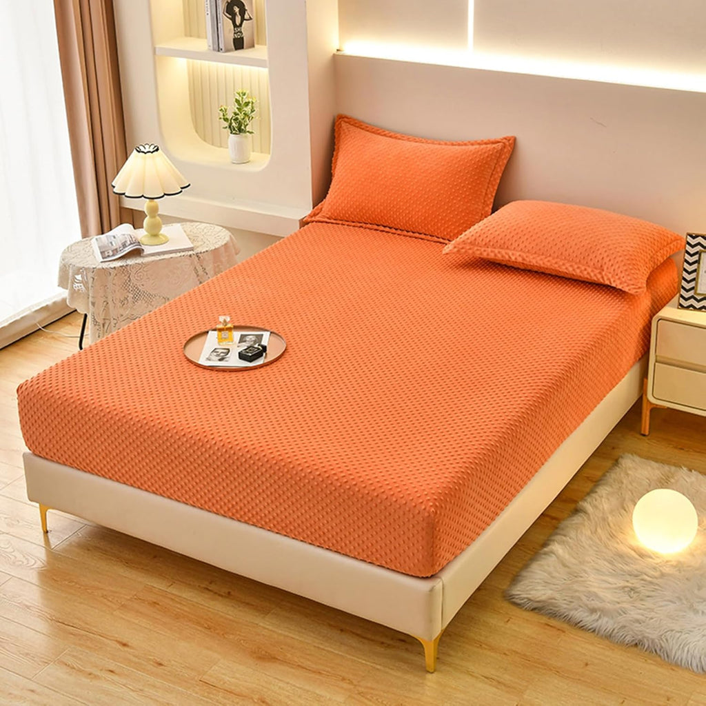ZIQINPSQ Coral Velvet Fitted Sheet-Thickened Cold-Resistant and Warm Bed Sheets-Soft Velvet Fleece Fitted Sheets with-Elastic All Around. (Orange, Twin XL)