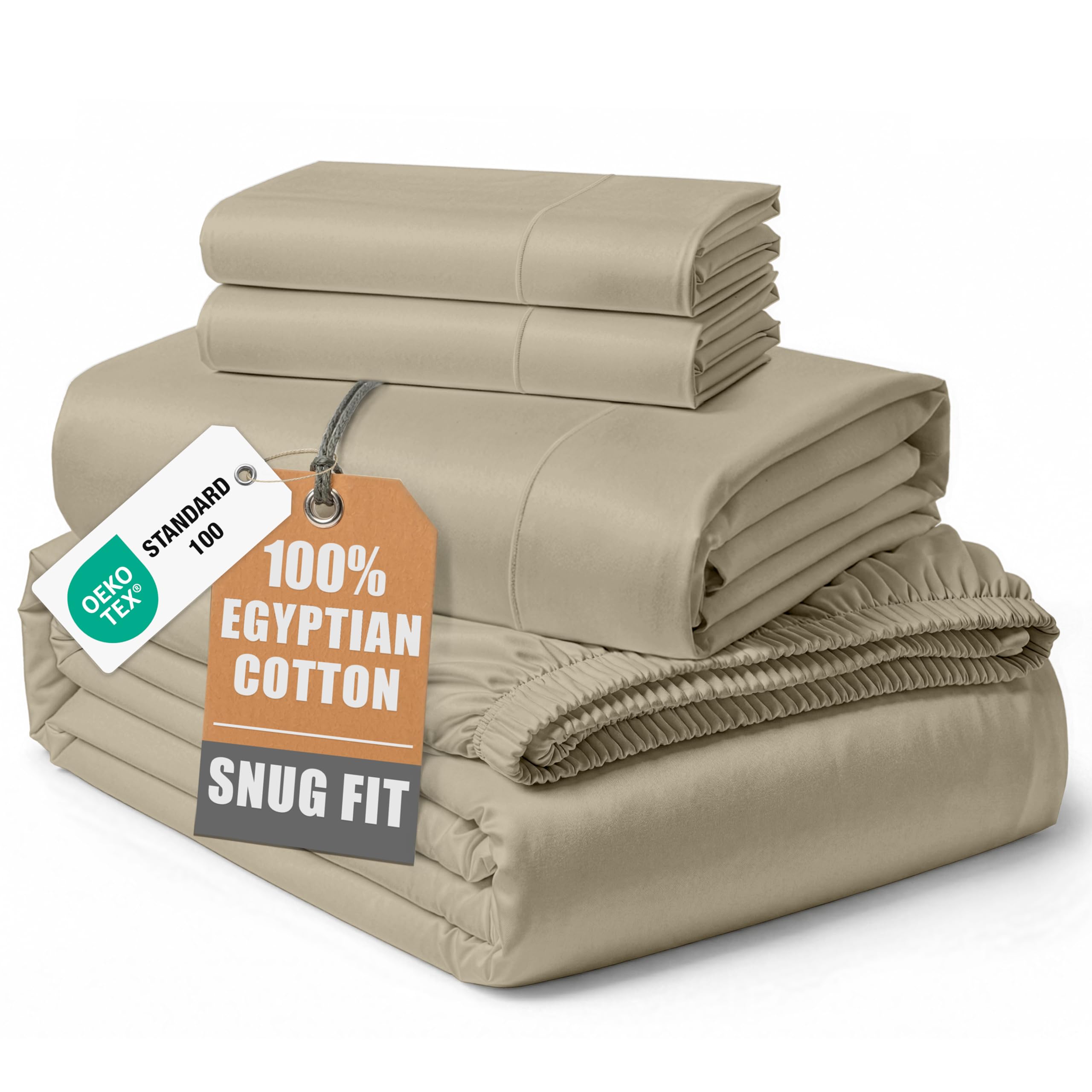 100% Egyptian Cotton Sheets Queen Size - Naturally Cooling & Breathable 4 Piece Silky Sateen Weave Queen Sheet Set, Ultra-Soft & Durable Hotel Luxury Sheets with 15" Snug Fit Deep Pockets - White