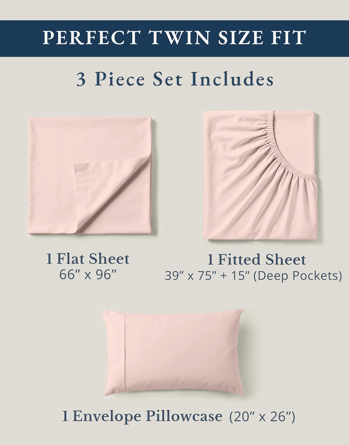 LANE LINEN Eco Friendly 100% Organic Cotton Twin Sheet Set, Hotel Quality Premium Bedding Sheets & Pillowcases Set Twin Size, Soft & Comfy Percale Sheets, Machine Wash Bed Sheets- Sepia Rose