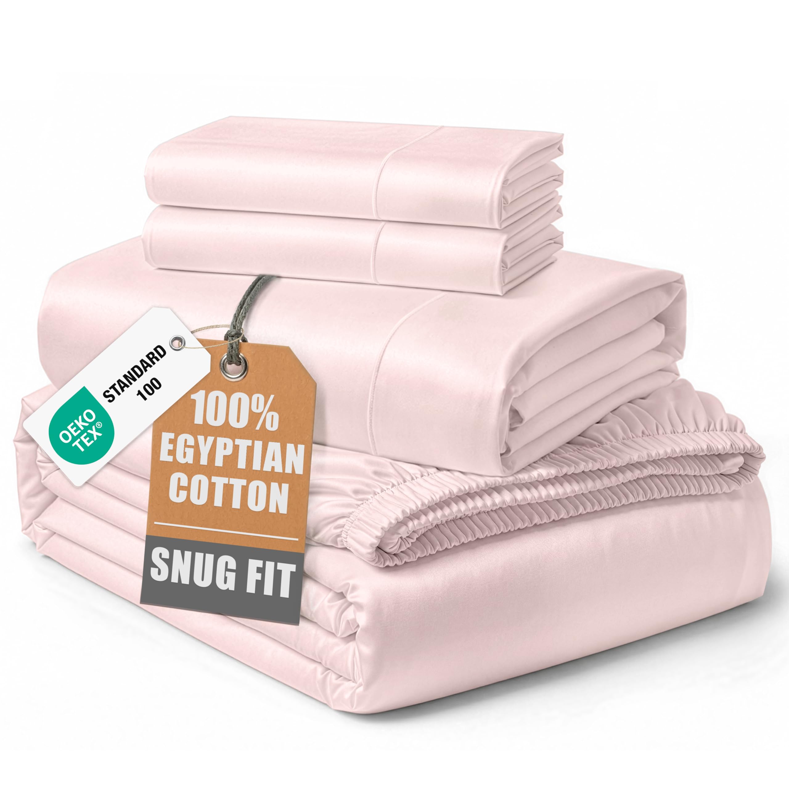 100% Egyptian Cotton Sheets Queen Size - Naturally Cooling & Breathable 4 Piece Silky Sateen Weave Queen Sheet Set, Ultra-Soft & Durable Hotel Luxury Sheets with 15" Snug Fit Deep Pockets - White