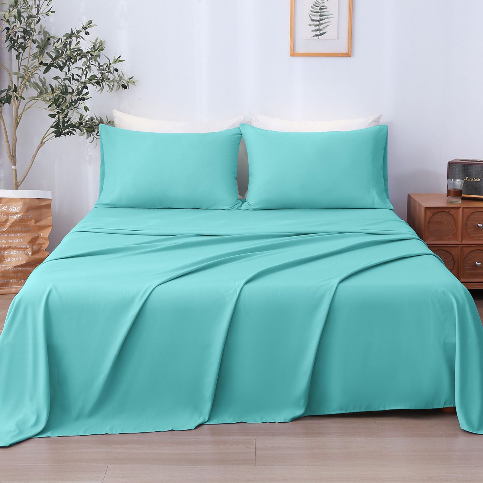 LONAVA Twin Sheet Set 3 Pieces,Peachy Coral Ultra Soft & Breathable Microbifer Sheets, 1600 Thread Count Hotel Luxury Oeko-Tex Bed Sheets, 14-16 Inch Deep Pocket Durable Wrinkle Free Sheets
