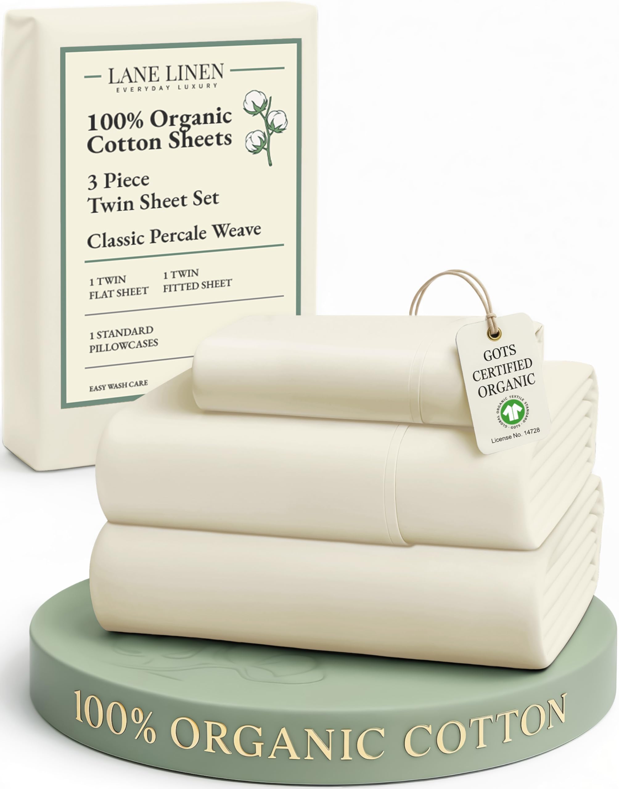 LANE LINEN 100% Organic Cotton Sheets Set Pure Long- Staple Percale Weave - Bedding for Bed Fits Mattress Upto 15" Deep Pocket (Queen Taupe)