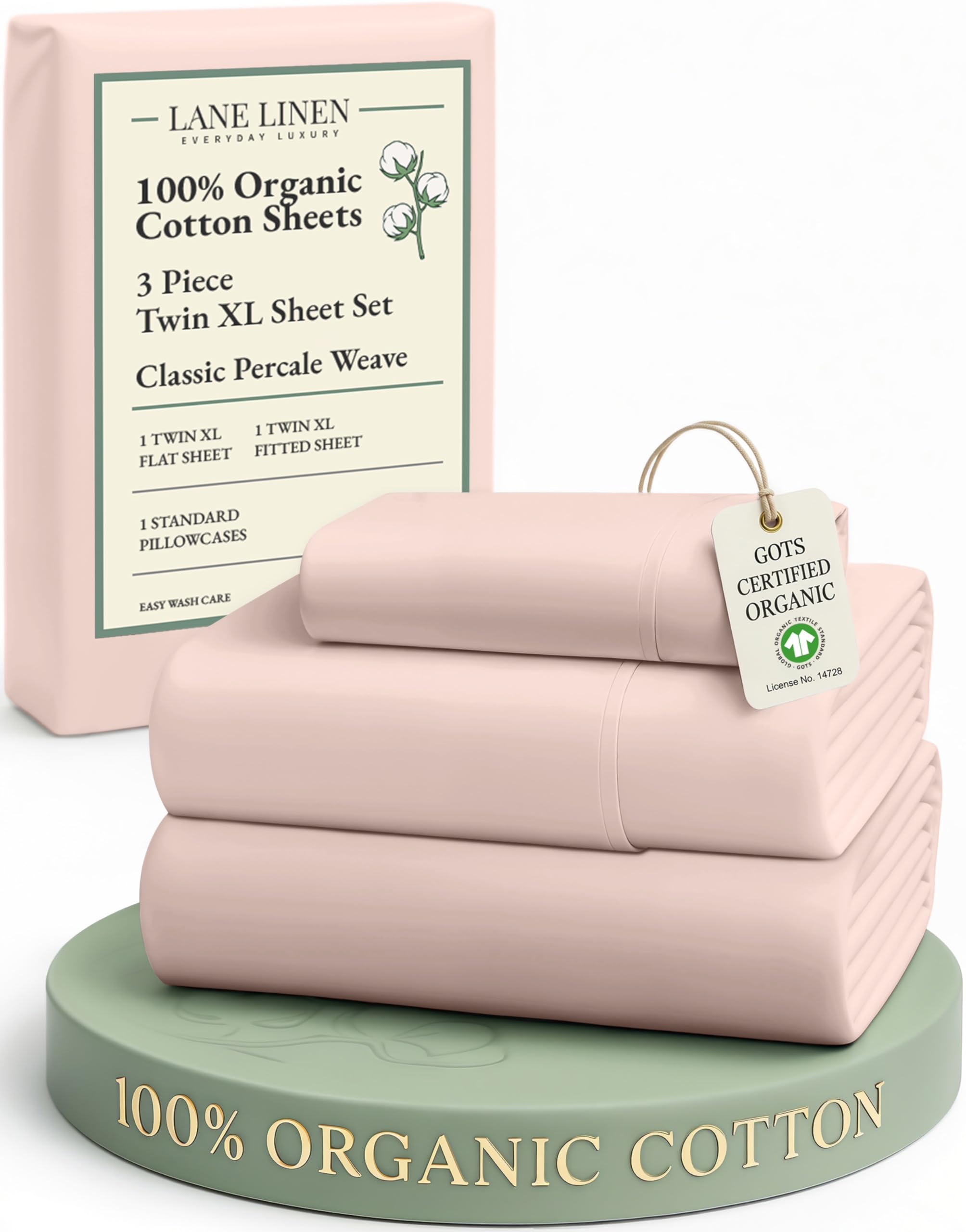 LANE LINEN 100% Organic Cotton Sheets Set Pure Long- Staple Percale Weave - Bedding for Bed Fits Mattress Upto 15" Deep Pocket (Queen Taupe)