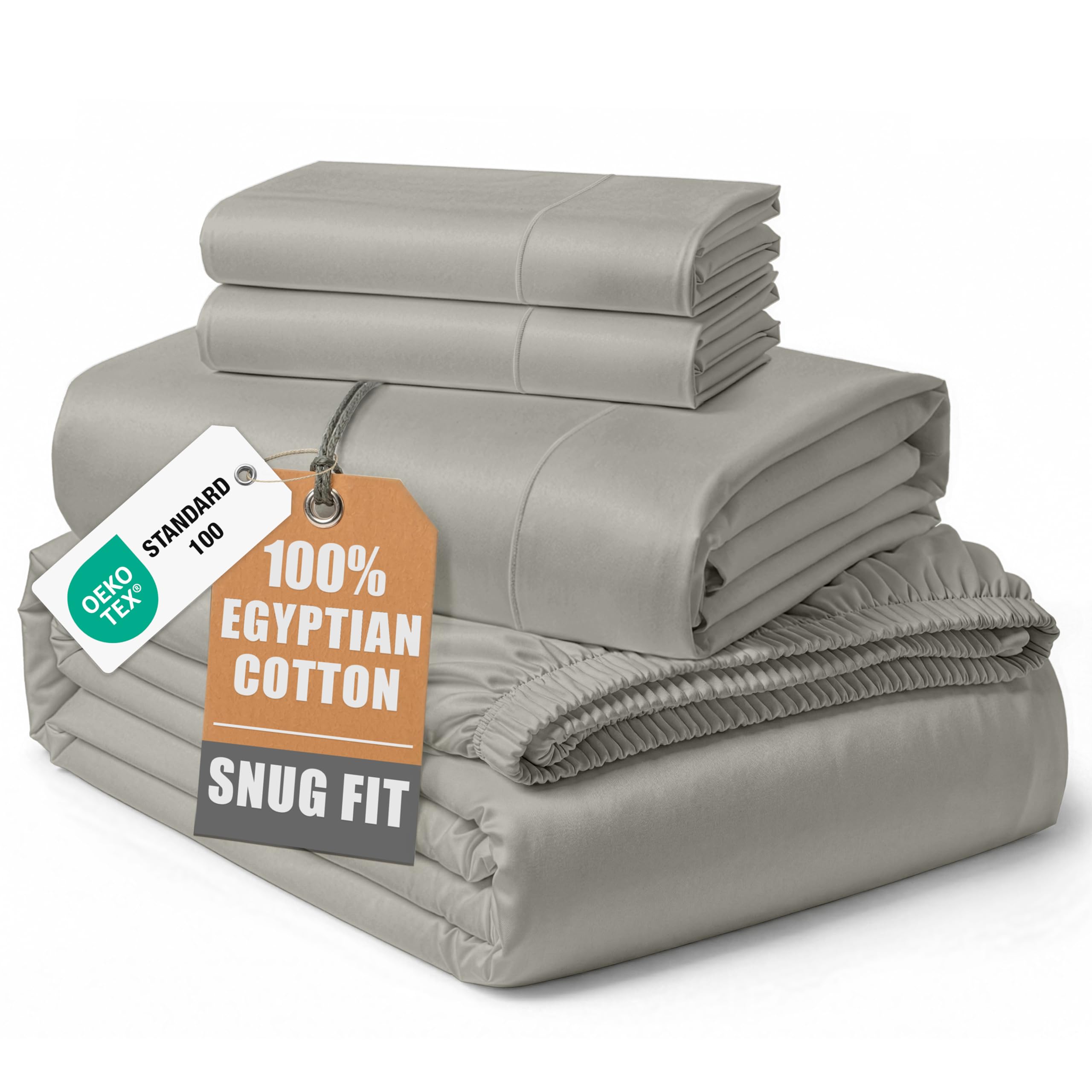 100% Egyptian Cotton Sheets Queen Size - Naturally Cooling & Breathable 4 Piece Silky Sateen Weave Queen Sheet Set, Ultra-Soft & Durable Hotel Luxury Sheets with 15" Snug Fit Deep Pockets - White