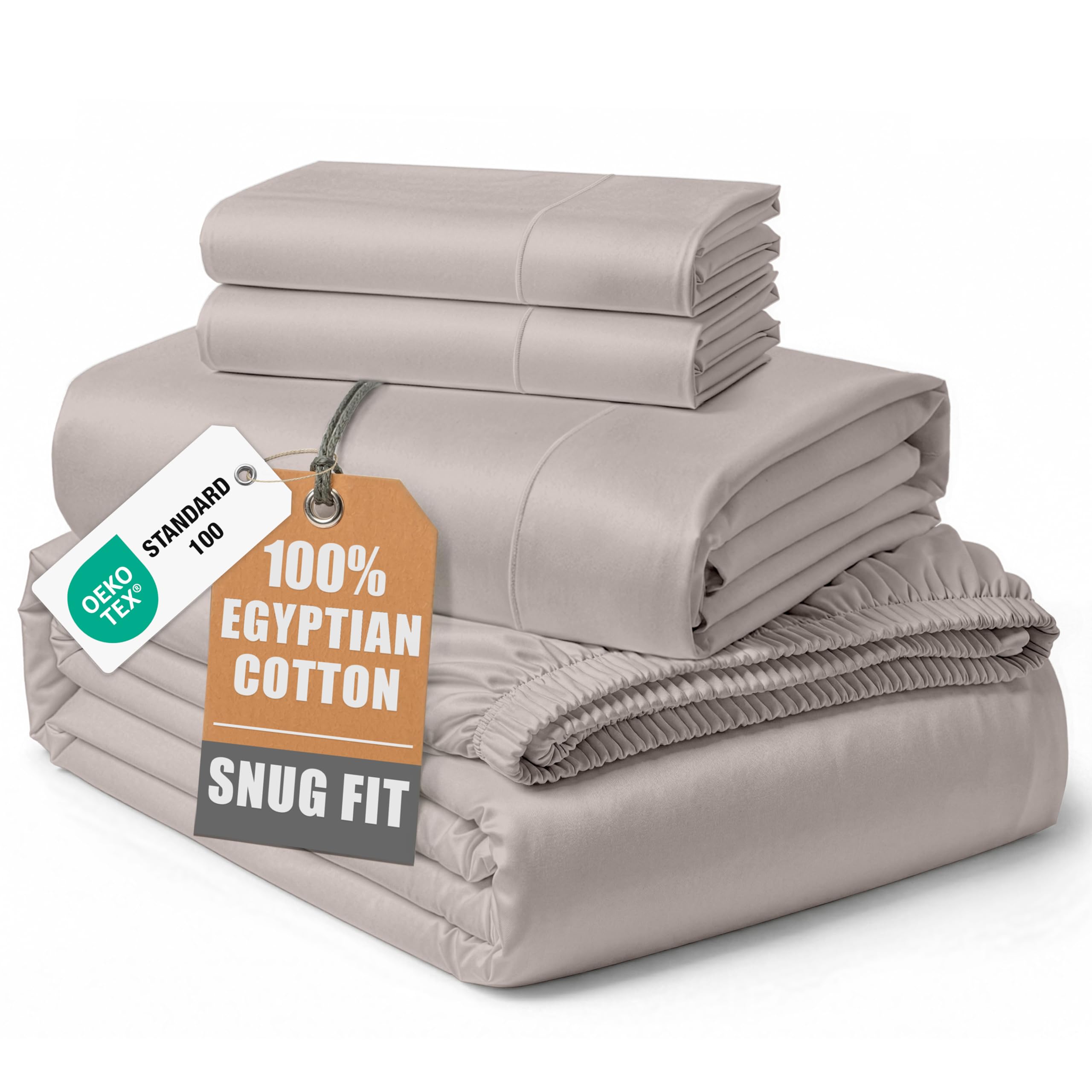 100% Egyptian Cotton Sheets Queen Size - Naturally Cooling & Breathable 4 Piece Silky Sateen Weave Queen Sheet Set, Ultra-Soft & Durable Hotel Luxury Sheets with 15" Snug Fit Deep Pockets - White