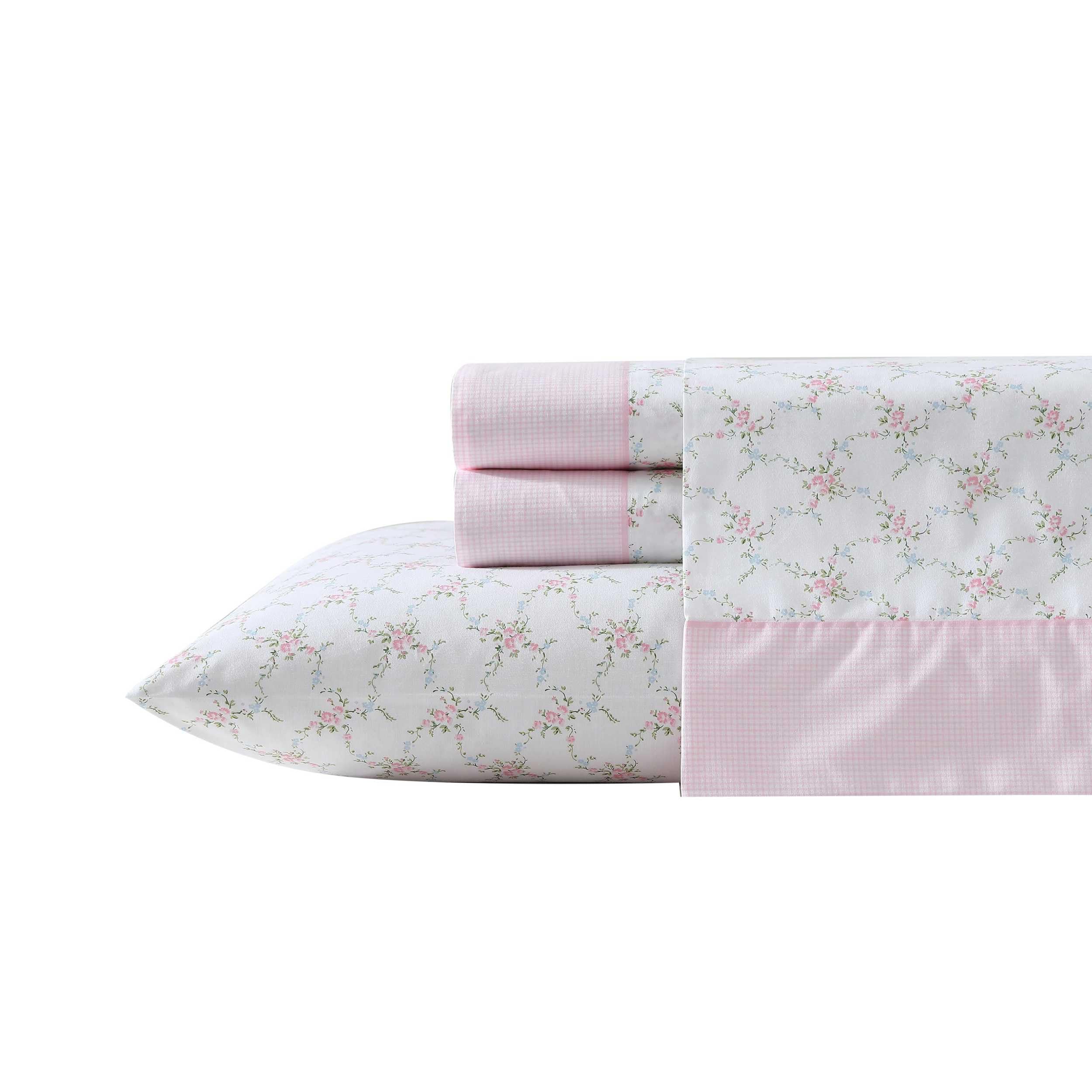 Laura Ashley - Queen Sheet Set, Crisp & Cool Sheets w/a Naturally Smooth Cotton Percale Feel, Deep Pocket, Bed Sheets with Matching Pillowcases & Fitted Sheet (Francesca Blue)