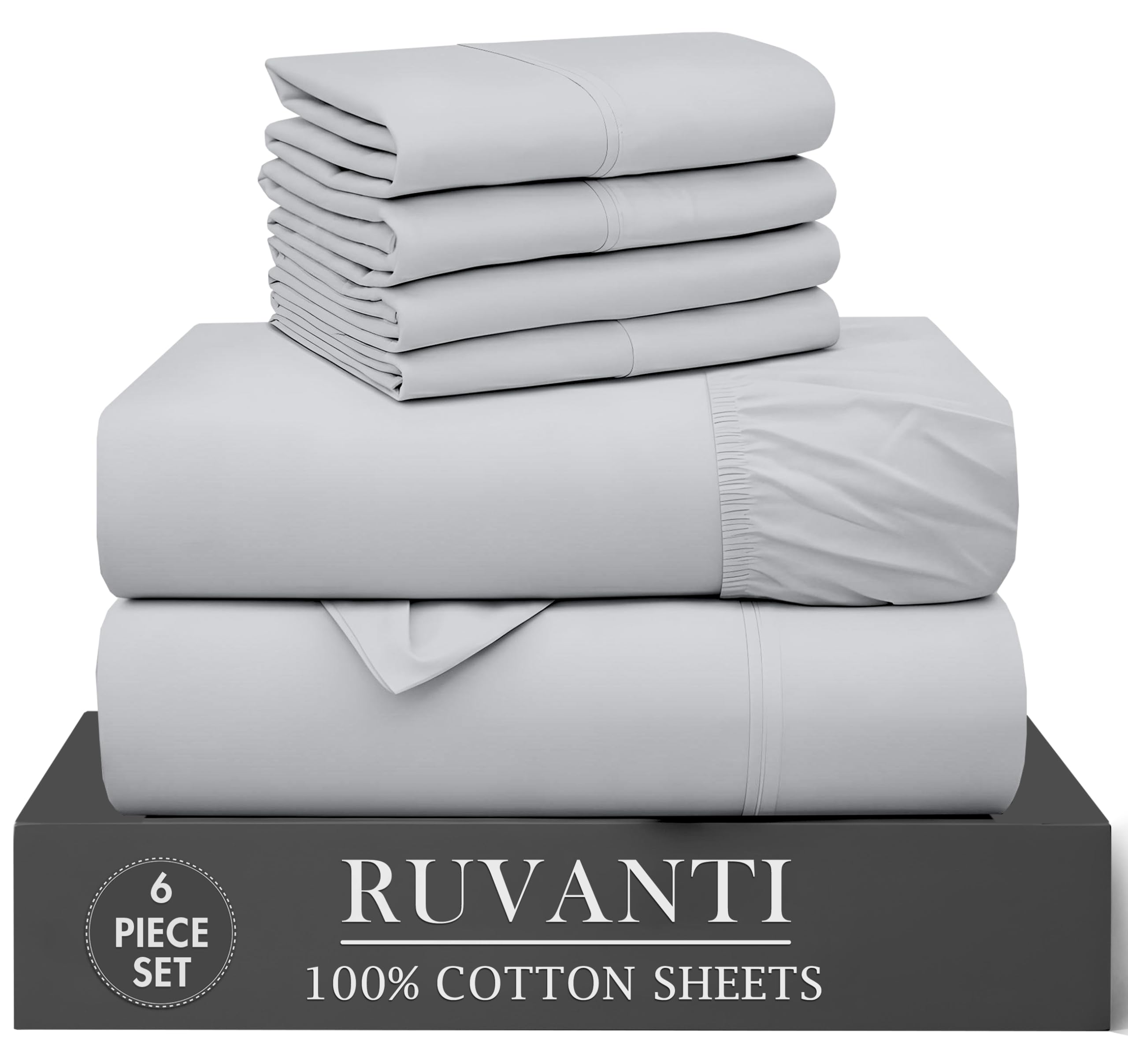 RUVANTI 6 Pcs Cotton Sheets - 100% Natural Cotton Soft, Lightweight & Breathable Crispy Percale Bed Sheets, Queen Sheet Set 16" Deep Pockets, Wild Flower