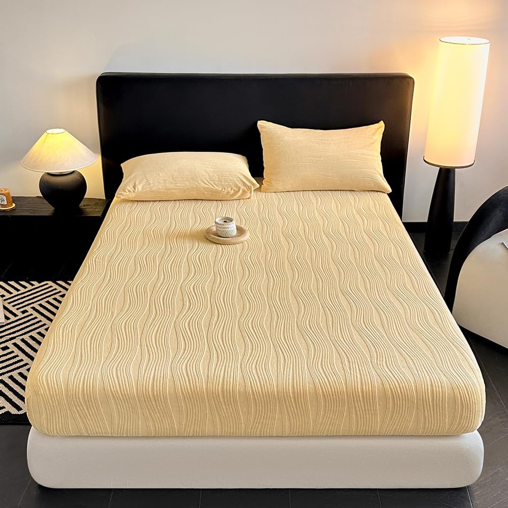Velvet Fitted Sheet Full Size,Fleece Plush Bed Sheet Mattress Protector Cover with 15'' Deep Pocket Warm Fuzzy Bottom Sheet (Not Include Pillowcases)