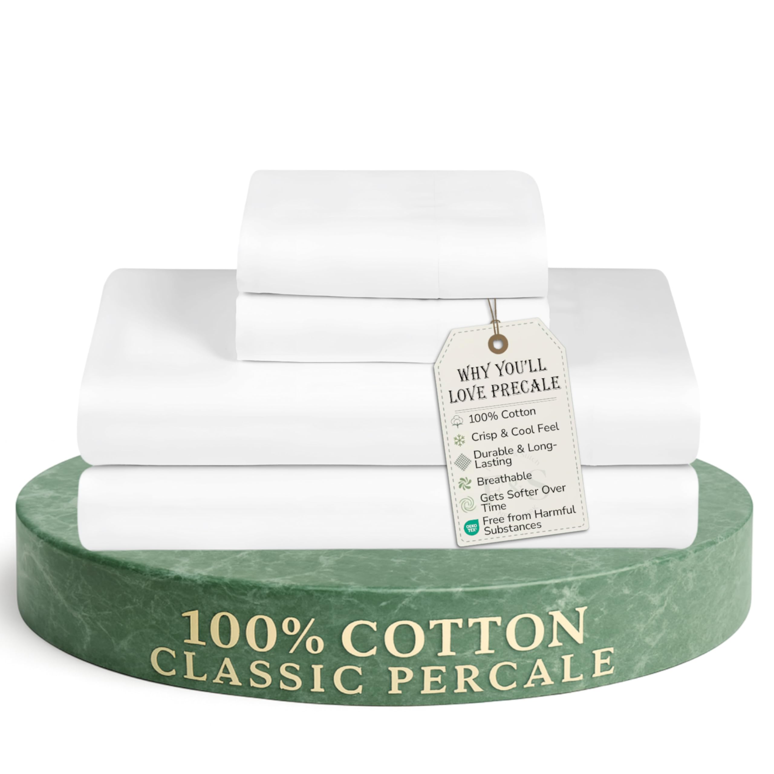 Feather & Stitch Softest 100% Cotton Sheets, 300 Thread Count Percale Weave Bedding, 16" Deep Pocket, Cooling Sheets, Breathable Bed Set, Hotel Premium Quality (Queen, Victorian Floral)