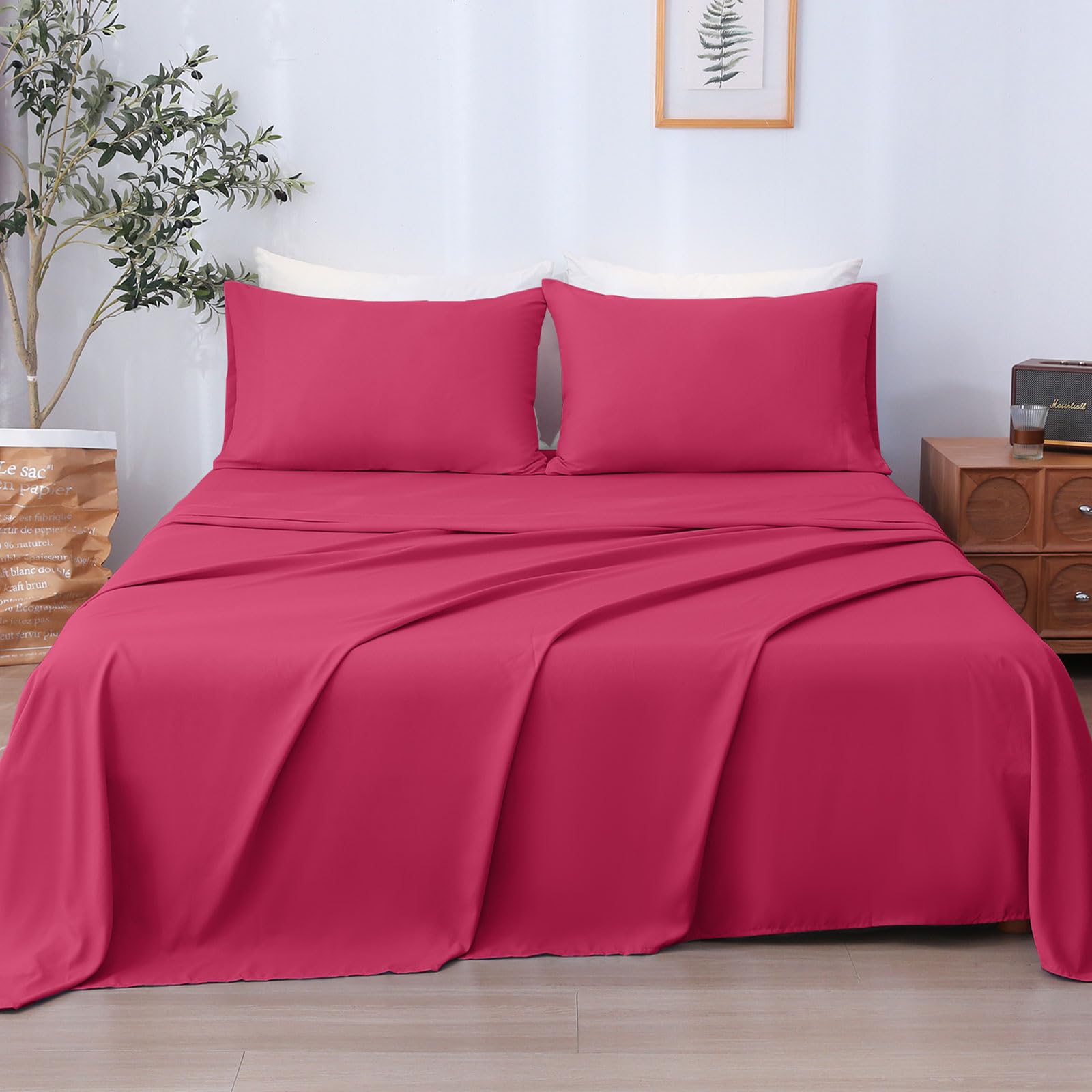 LONAVA Twin Sheet Set 3 Pieces,Peachy Coral Ultra Soft & Breathable Microbifer Sheets, 1600 Thread Count Hotel Luxury Oeko-Tex Bed Sheets, 14-16 Inch Deep Pocket Durable Wrinkle Free Sheets
