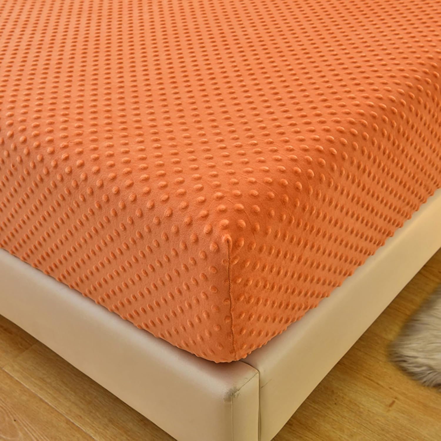 ZIQINPSQ Coral Velvet Fitted Sheet-Thickened Cold-Resistant and Warm Bed Sheets-Soft Velvet Fleece Fitted Sheets with-Elastic All Around. (Orange, Twin XL)