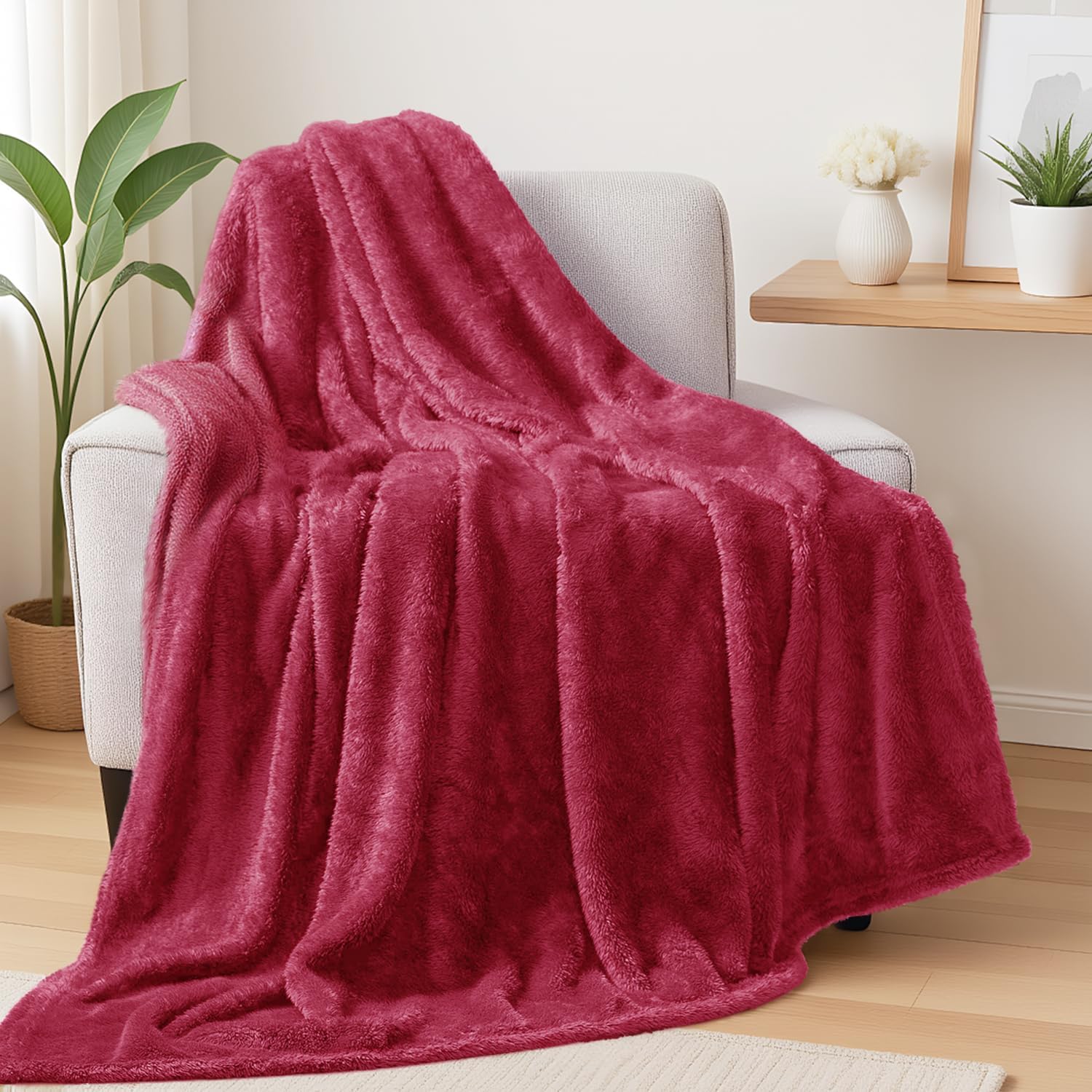 Exclusivo Mezcla Plush Fuzzy Fleece Throw Blanket Extra Large, Super Soft, Fluffy and Warm Blankets for Couch, Bed, All Season Use (50x70 Inches, Pink)