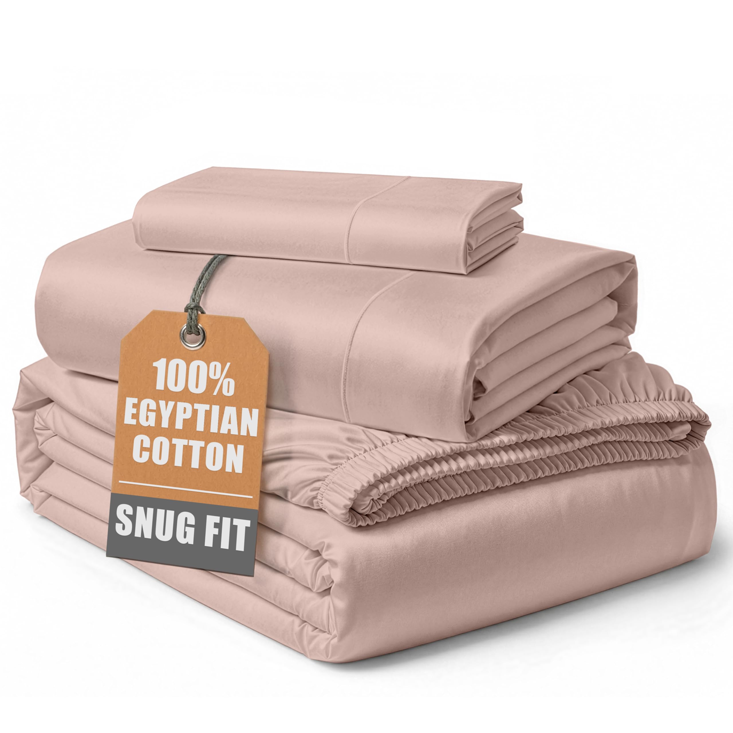 100% Egyptian Cotton Sheets Queen Size - Naturally Cooling & Breathable 4 Piece Silky Sateen Weave Queen Sheet Set, Ultra-Soft & Durable Hotel Luxury Sheets with 15" Snug Fit Deep Pockets - White