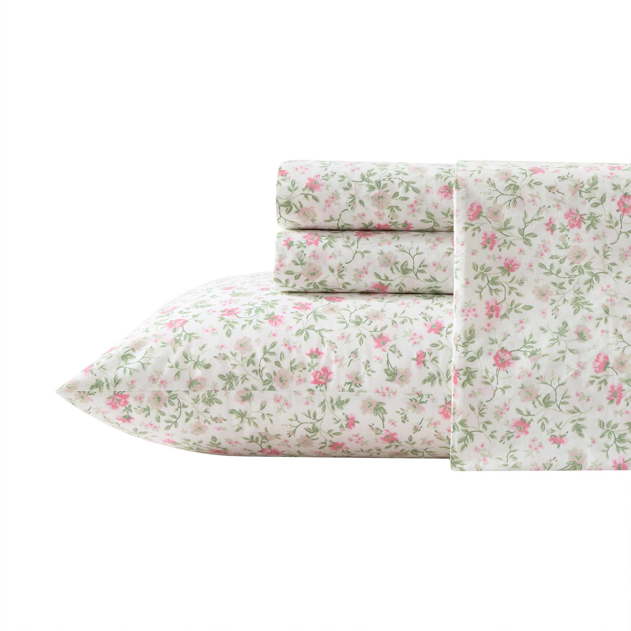 Laura Ashley - Queen Sheet Set, Crisp & Cool Sheets w/a Naturally Smooth Cotton Percale Feel, Deep Pocket, Bed Sheets with Matching Pillowcases & Fitted Sheet (Francesca Blue)