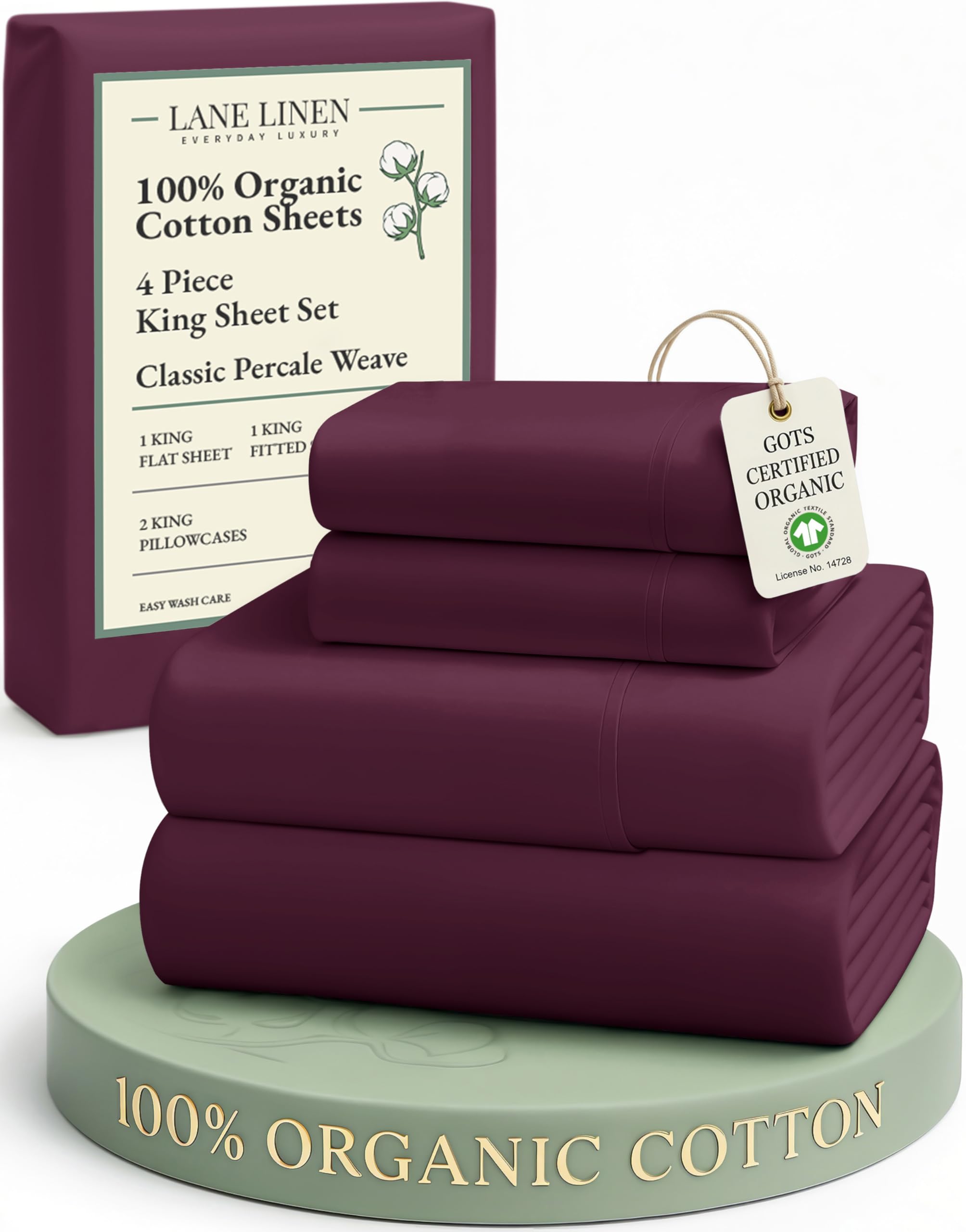 LANE LINEN Eco Friendly 100% Organic Cotton Twin Sheet Set, Hotel Quality Premium Bedding Sheets & Pillowcases Set Twin Size, Soft & Comfy Percale Sheets, Machine Wash Bed Sheets- Sepia Rose