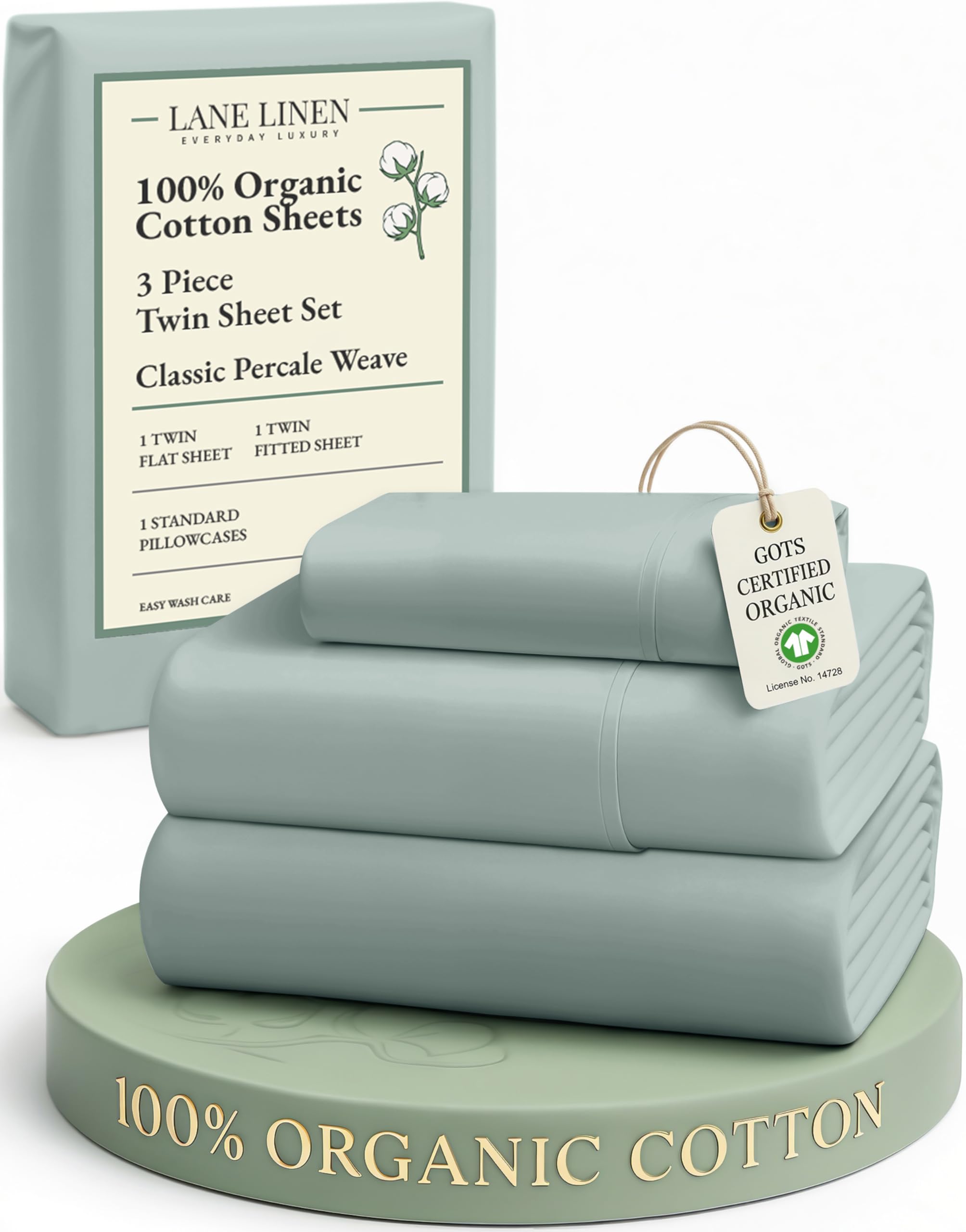 LANE LINEN Eco Friendly 100% Organic Cotton Twin Sheet Set, Hotel Quality Premium Bedding Sheets & Pillowcases Set Twin Size, Soft & Comfy Percale Sheets, Machine Wash Bed Sheets- Sepia Rose