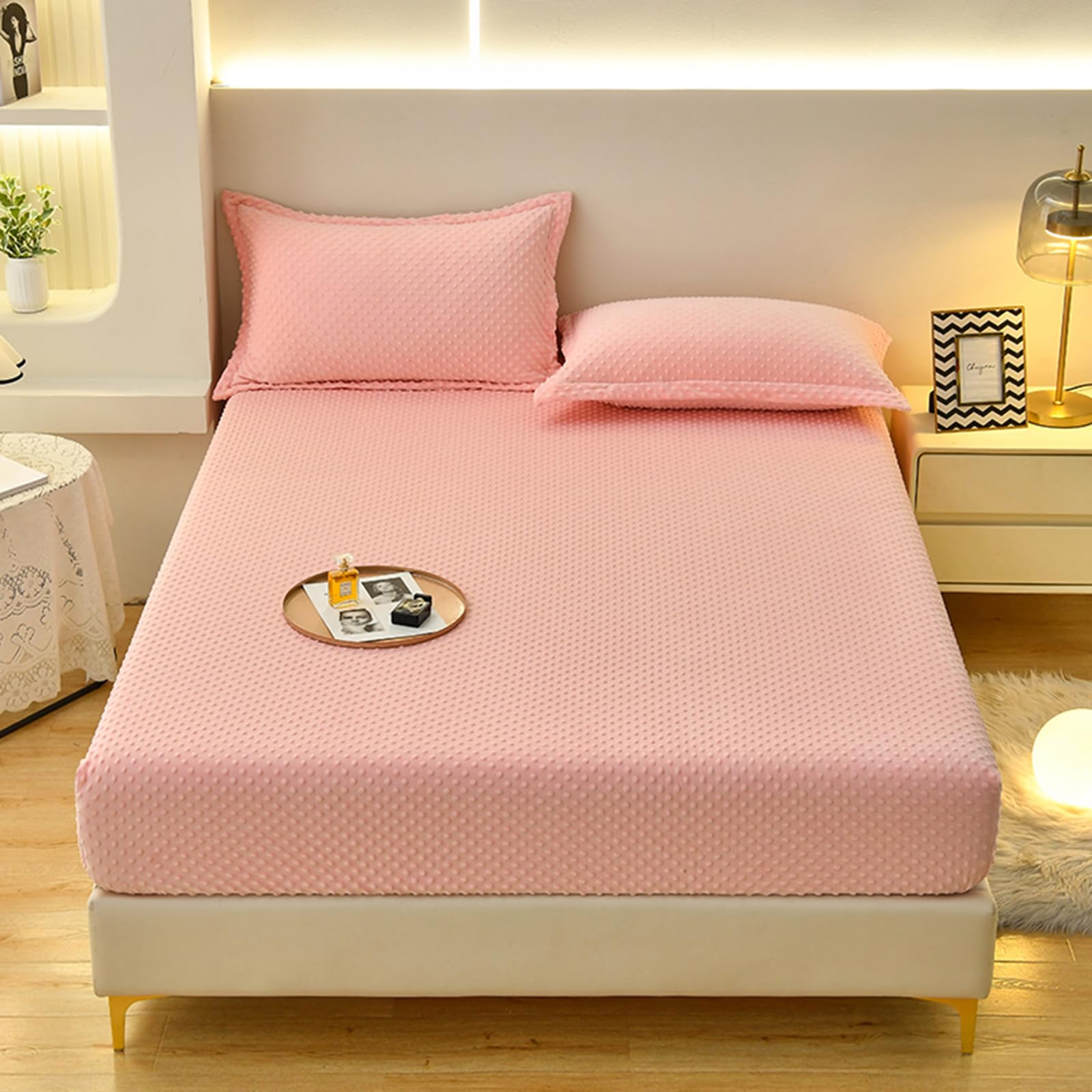 ZIQINPSQ Coral Velvet Fitted Sheet-Thickened Cold-Resistant and Warm Bed Sheets-Soft Velvet Fleece Fitted Sheets with-Elastic All Around. (Orange, Twin XL)