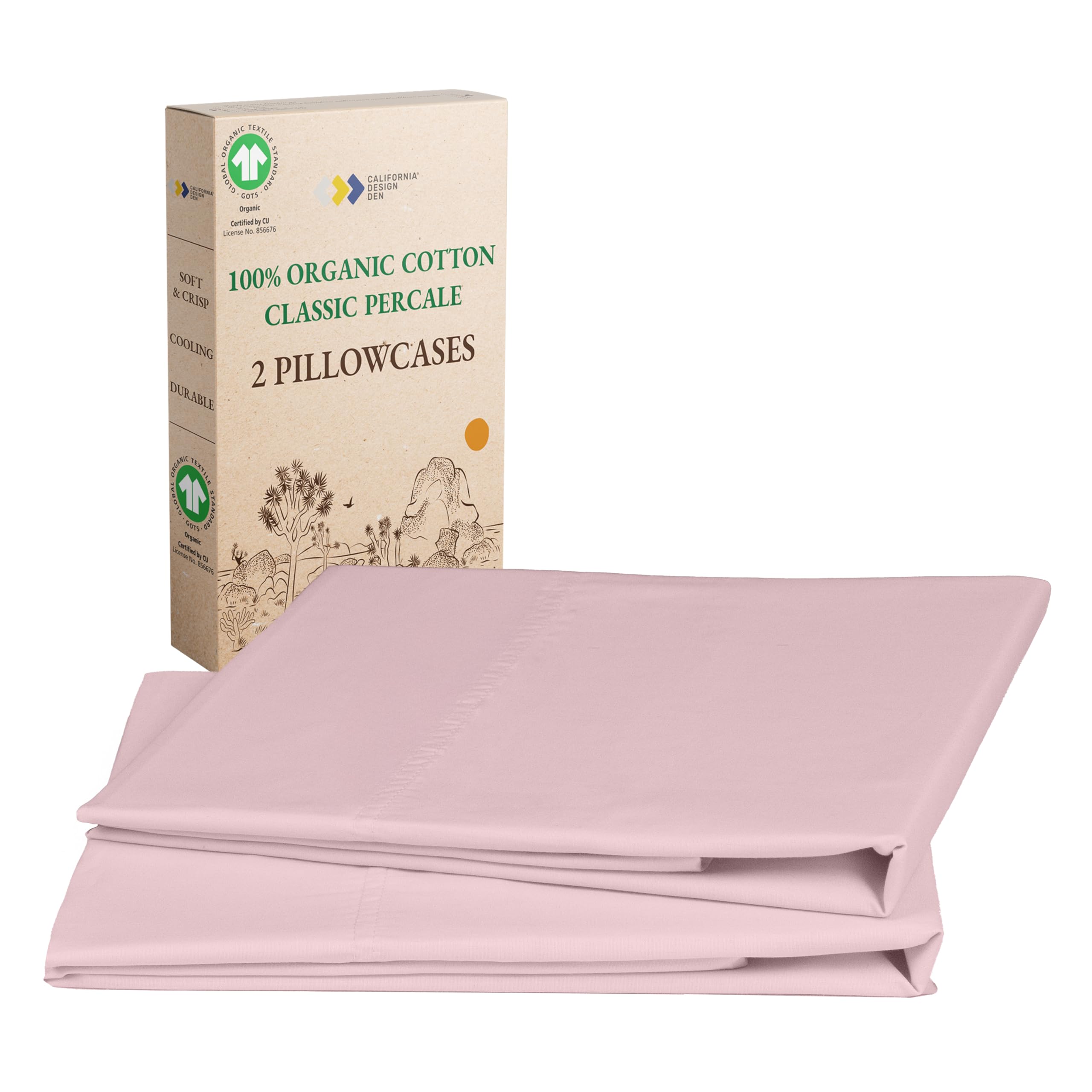 California Design Den 100% Organic Cotton Pillow Cases Queen/Standard Set of 2, Soft & Crisp Percale Weave Cotton Pillowcases (Bright White)