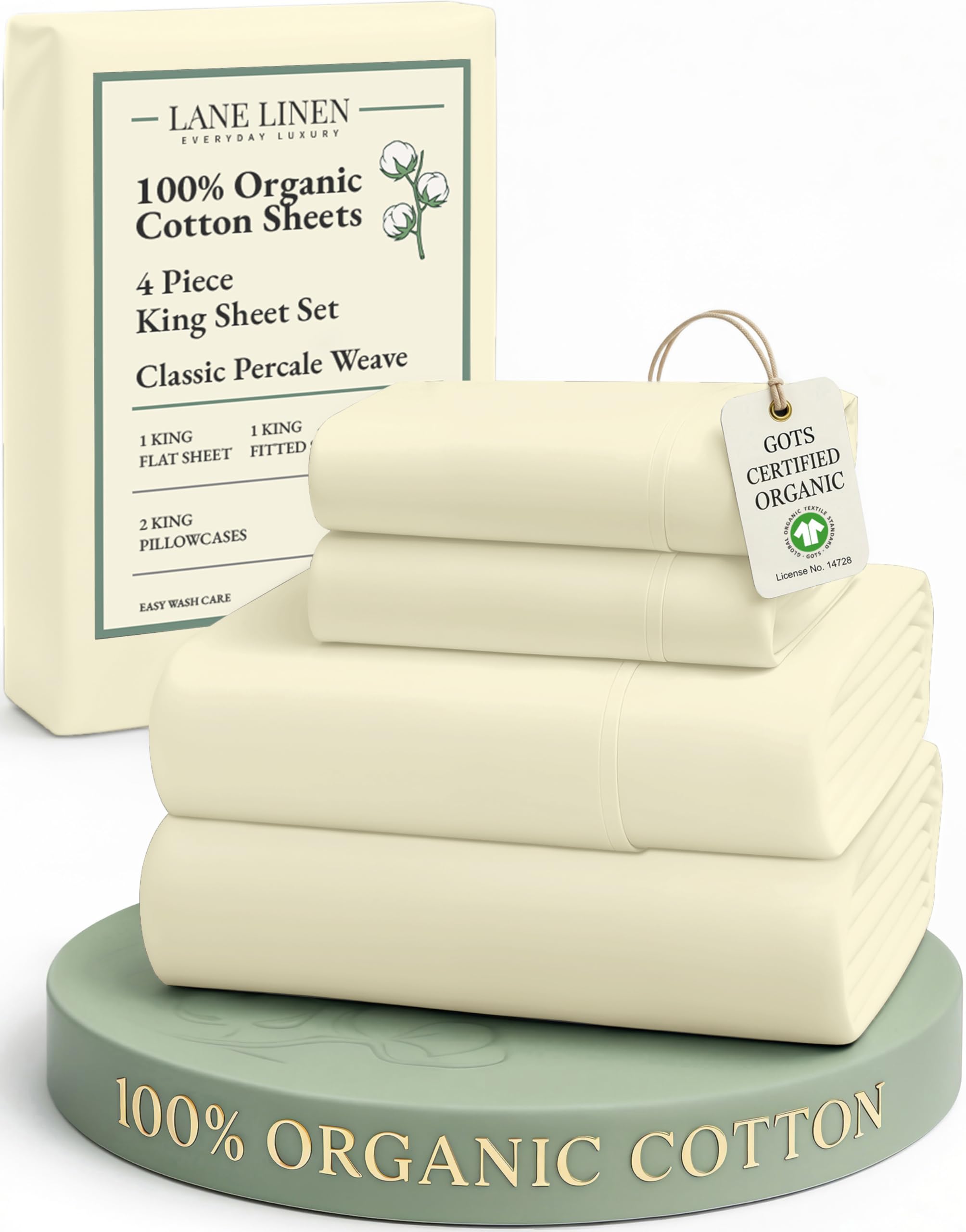 LANE LINEN Eco Friendly 100% Organic Cotton Twin Sheet Set, Hotel Quality Premium Bedding Sheets & Pillowcases Set Twin Size, Soft & Comfy Percale Sheets, Machine Wash Bed Sheets- Sepia Rose