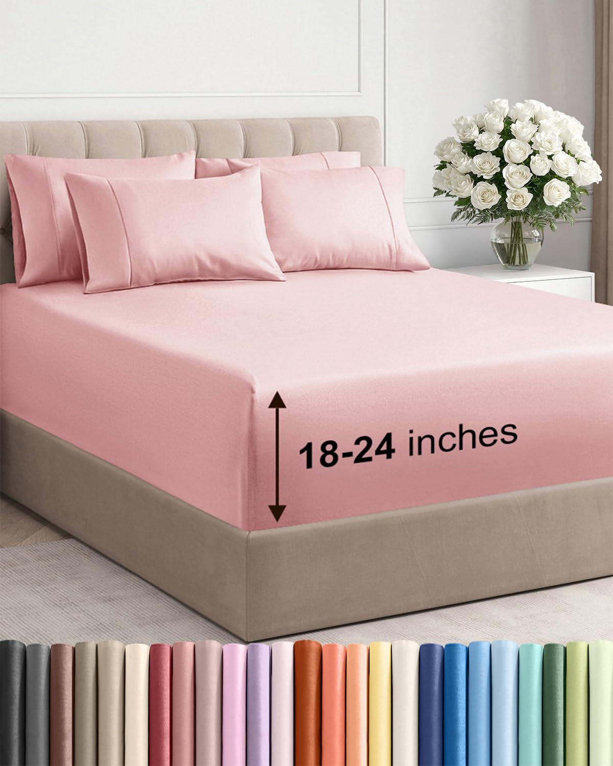 Extra Deep Queen Sheet Set - 6 Piece Breathable and Cooling Sheets - Hotel Luxury Bedding for Women, Men, Kids & Teens - Easy & Secure Fit - Soft, Wrinkle Free and Comfy - Extra Deep Pockets - Coral