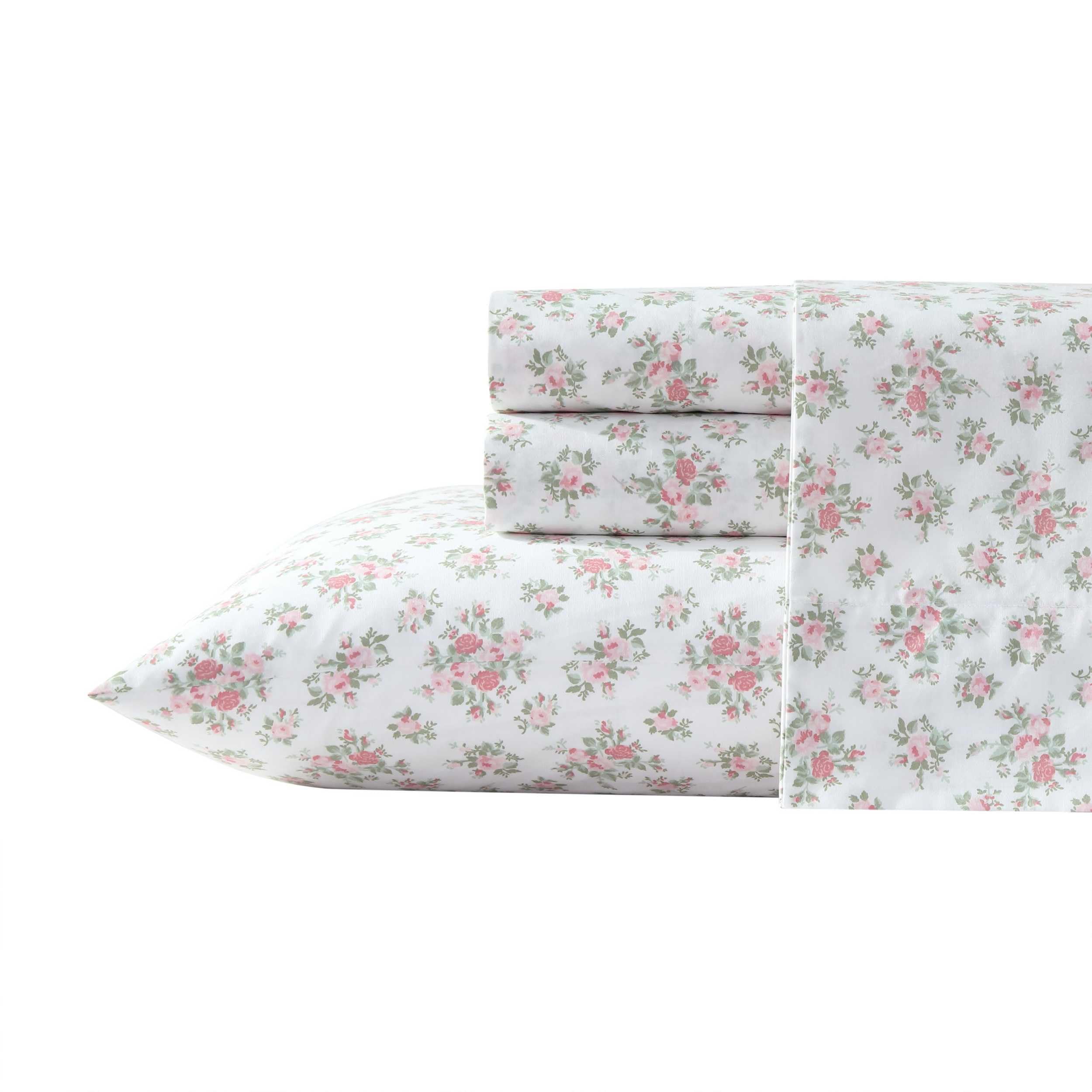 Laura Ashley - Queen Sheet Set, Crisp & Cool Sheets w/a Naturally Smooth Cotton Percale Feel, Deep Pocket, Bed Sheets with Matching Pillowcases & Fitted Sheet (Francesca Blue)