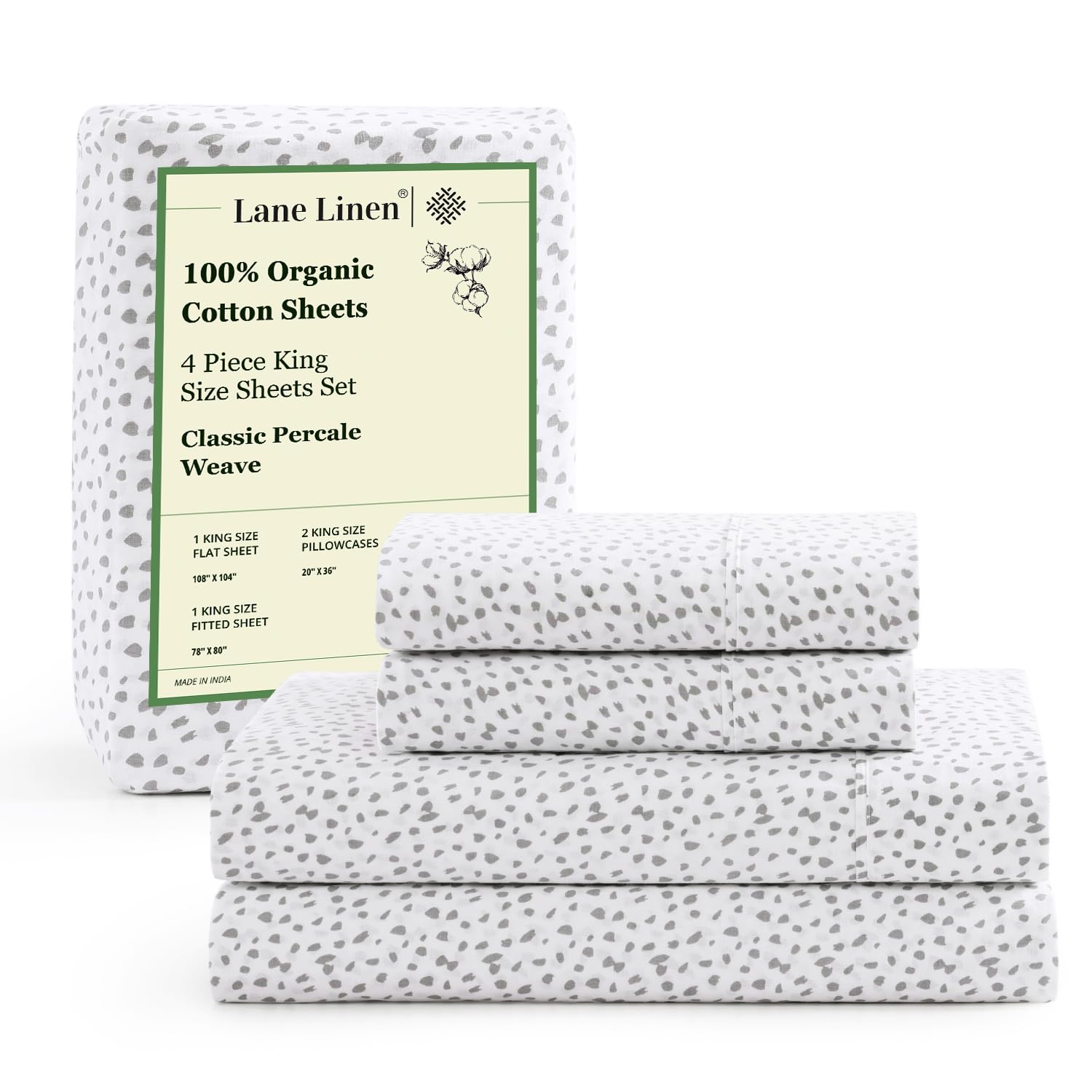 LANE LINEN Eco Friendly 100% Organic Cotton Twin Sheet Set, Hotel Quality Premium Bedding Sheets & Pillowcases Set Twin Size, Soft & Comfy Percale Sheets, Machine Wash Bed Sheets- Sepia Rose