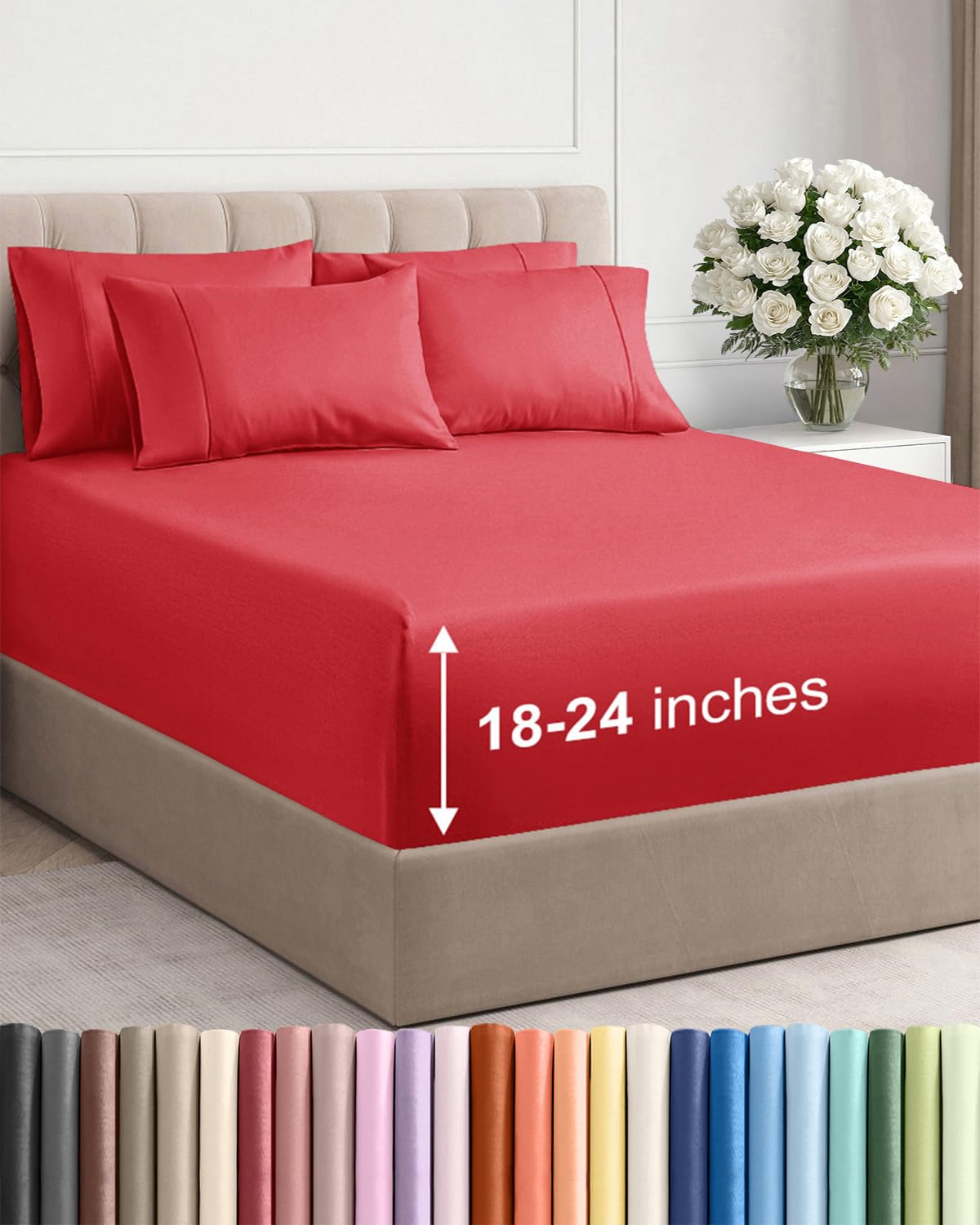 Extra Deep Queen Sheet Set - 6 Piece Breathable and Cooling Sheets - Hotel Luxury Bedding for Women, Men, Kids & Teens - Easy & Secure Fit - Soft, Wrinkle Free and Comfy - Extra Deep Pockets - Coral