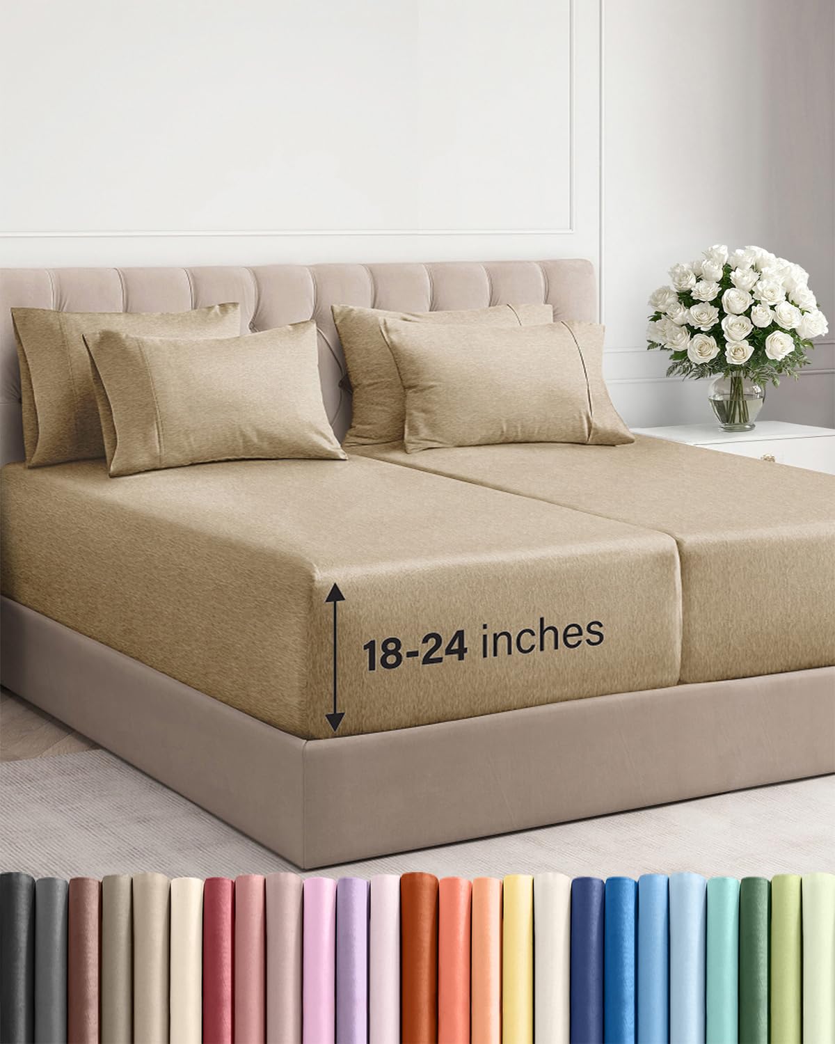 Extra Deep Queen Sheet Set - 6 Piece Breathable and Cooling Sheets - Hotel Luxury Bedding for Women, Men, Kids & Teens - Easy & Secure Fit - Soft, Wrinkle Free and Comfy - Extra Deep Pockets - Coral