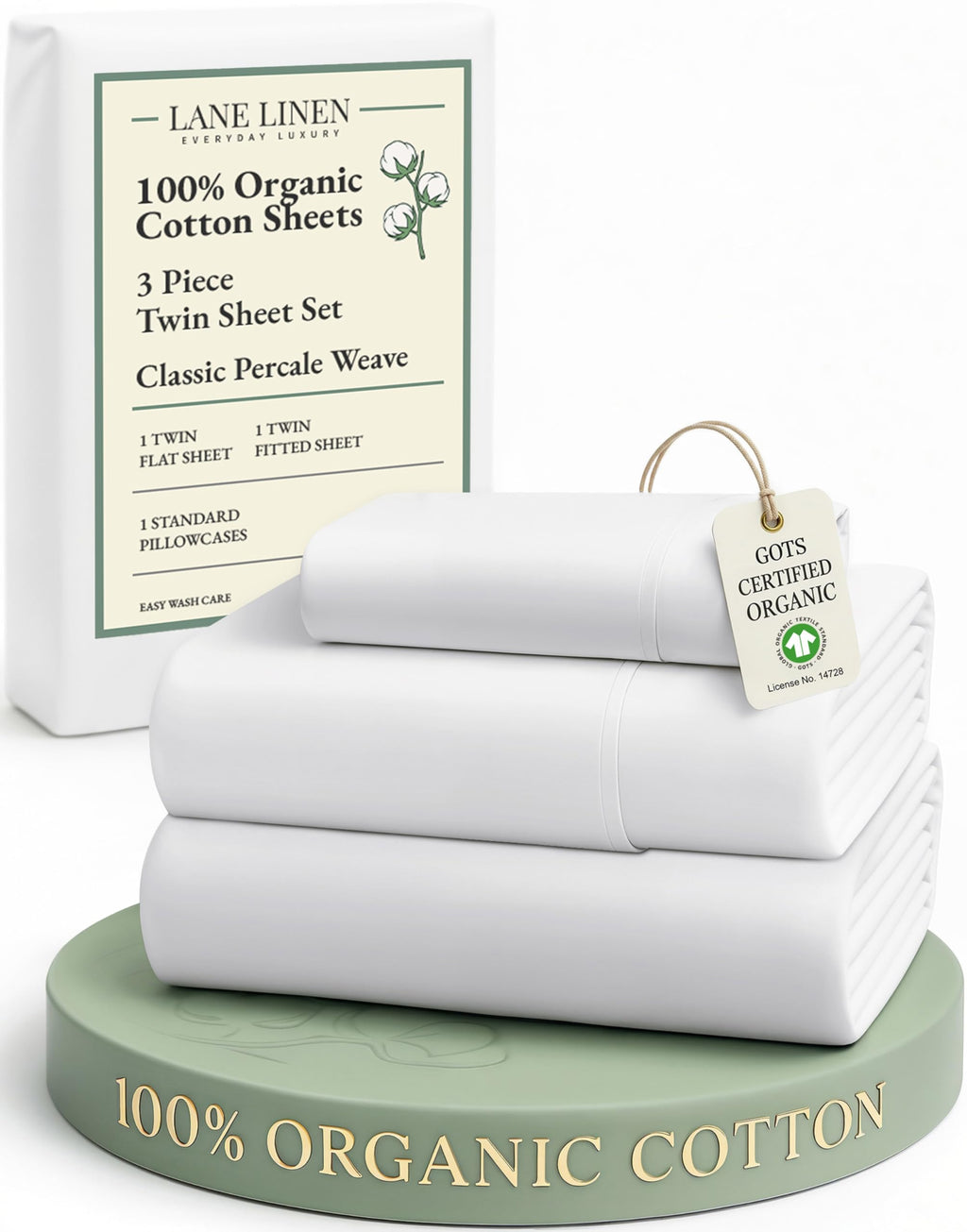 LANE LINEN 100% Organic Cotton Sheets Set Pure Long- Staple Percale Weave - Bedding for Bed Fits Mattress Upto 15" Deep Pocket (Queen Taupe)