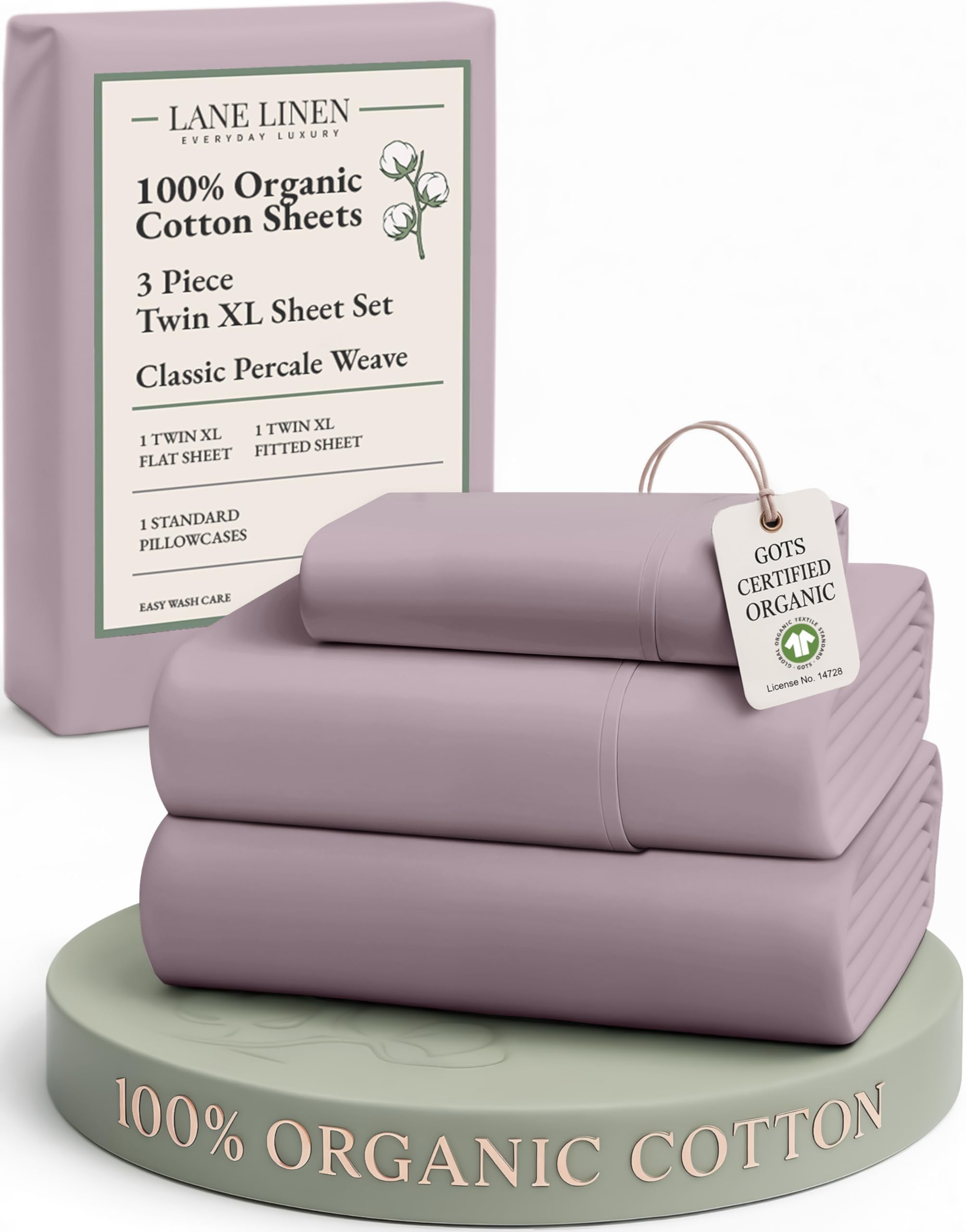 LANE LINEN 100% Organic Cotton Sheets Set Pure Long- Staple Percale Weave - Bedding for Bed Fits Mattress Upto 15" Deep Pocket (Queen Taupe)