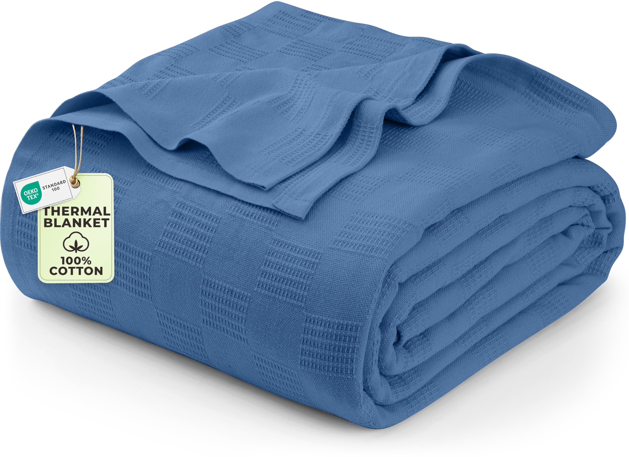 Utopia Bedding 100% Cotton Thermal Blanket Smoke Gray Queen Size Soft, Lightweight, Breathable, Cozy Spring and Summer Blankets for Bed, Home Room Decor Gifts for Women and Men (90x90 Inches)