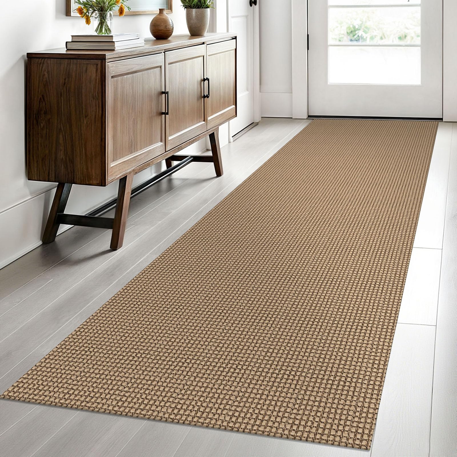 EARTHALL Woven Runner Rug 2x5 Ft Washable Runners for Hallways Cotton Non Slip Rubber Backed Kitchen Runner Braided Indoor Floor Carpet for Entryway, Hallway, Kitchen, Bedroom, Orange/Tan/Brown