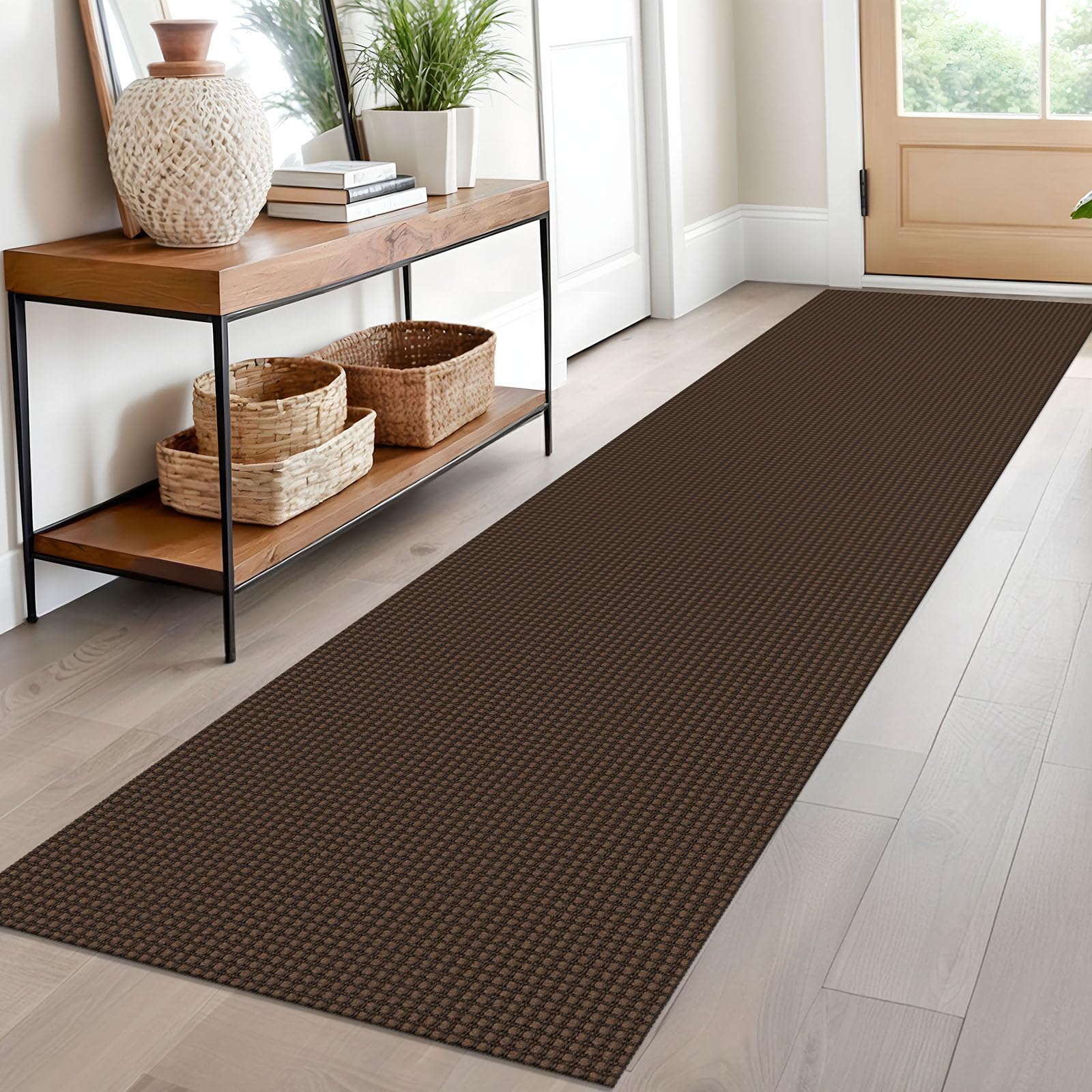 EARTHALL Woven Runner Rug 2x5 Ft Washable Runners for Hallways Cotton Non Slip Rubber Backed Kitchen Runner Braided Indoor Floor Carpet for Entryway, Hallway, Kitchen, Bedroom, Orange/Tan/Brown